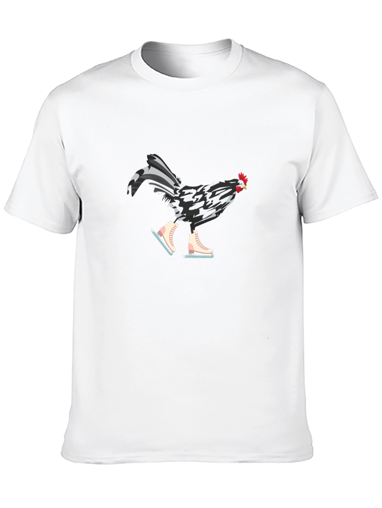 Black Funny Chicken on Ice Skates Graphic Tee view 10