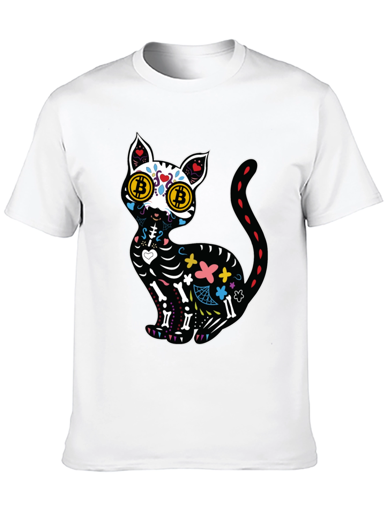 Black Bitcoin Cat Sugar Skull T-Shirt view 10