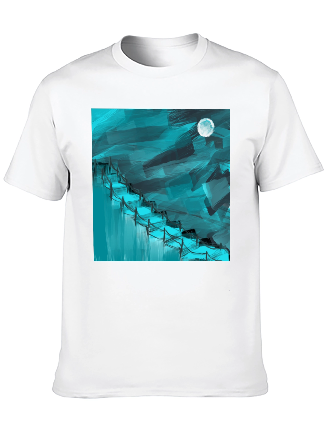 Black Abstract Moonlit Waterfall Graphic Tee - Black Cotton Blend view 10