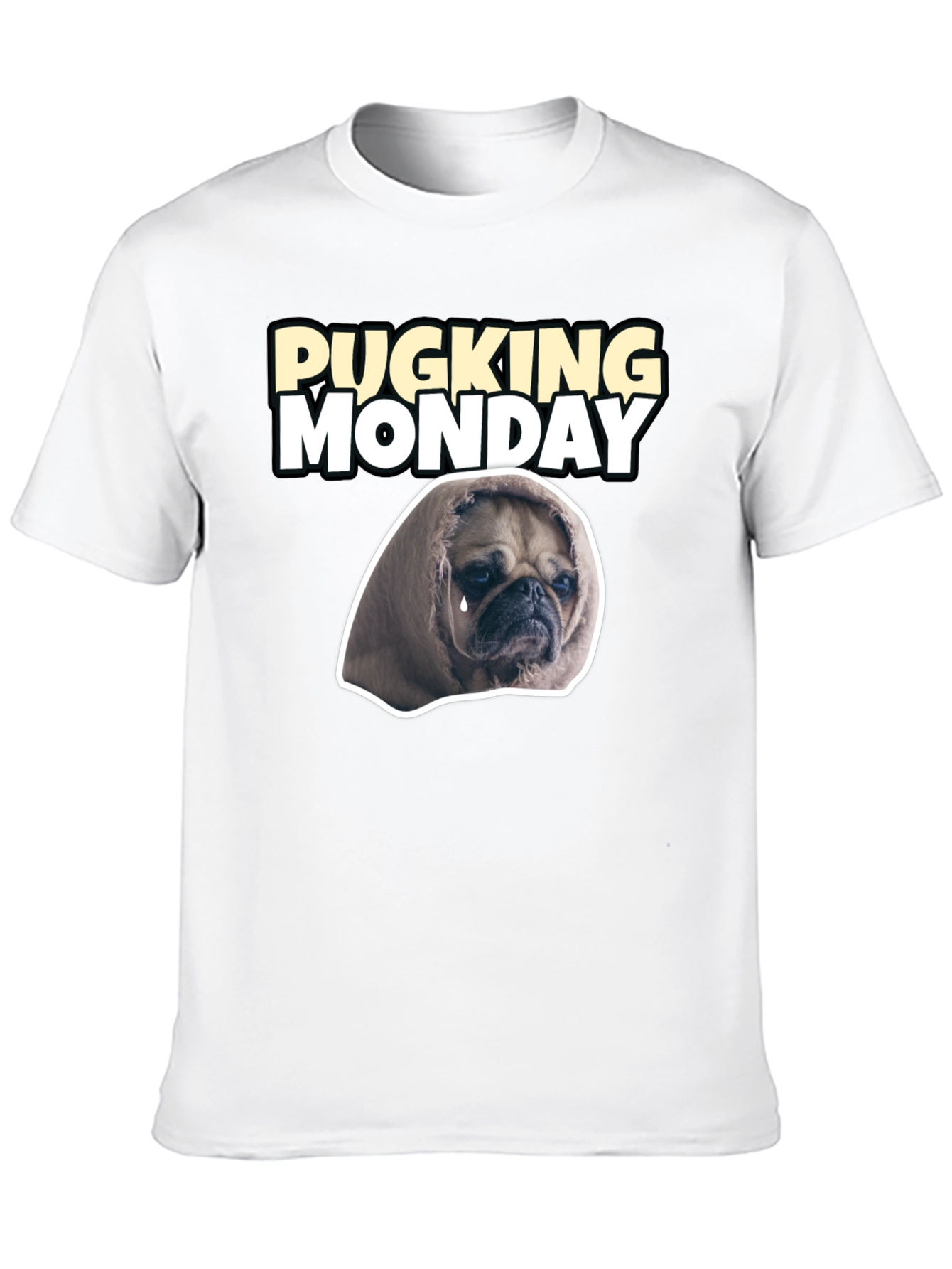 Black Pucking Monday Sad Pug Graphic T-Shirt view 10