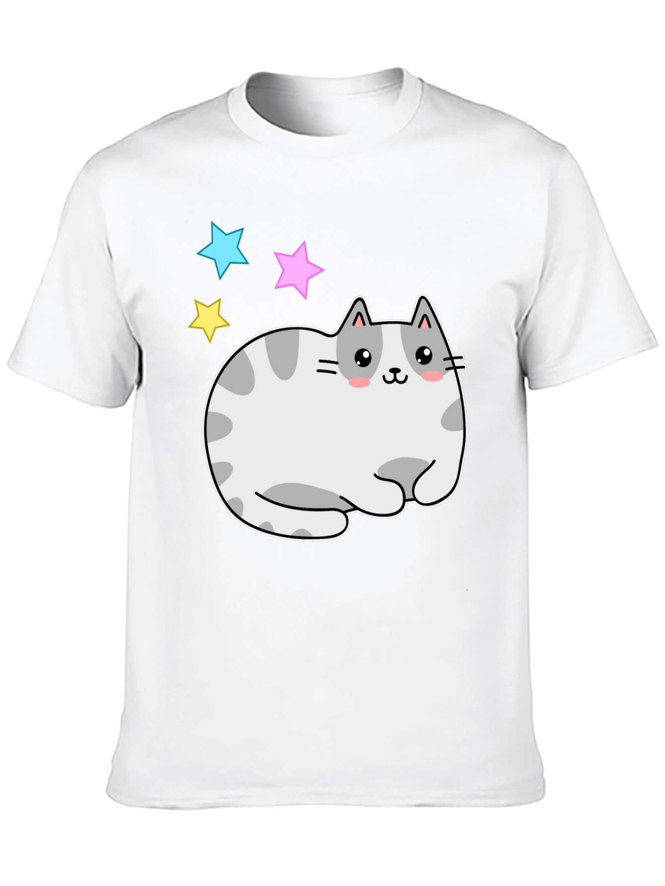Black Cute Kawaii Cat Stars Graphic T-Shirt view 10