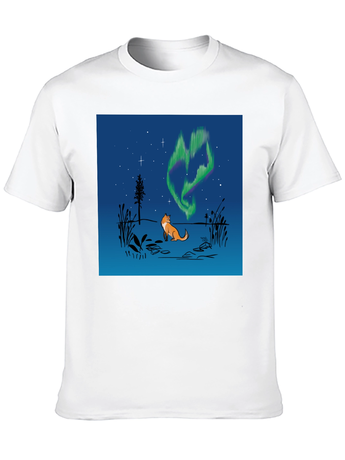 Black Fox & Aurora Borealis Graphic Tee view 10