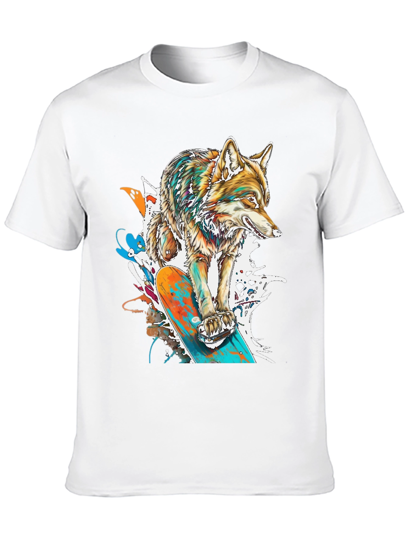 Black Skateboarding Wolf Graphic T-Shirt - Cool Animal Tee view 10