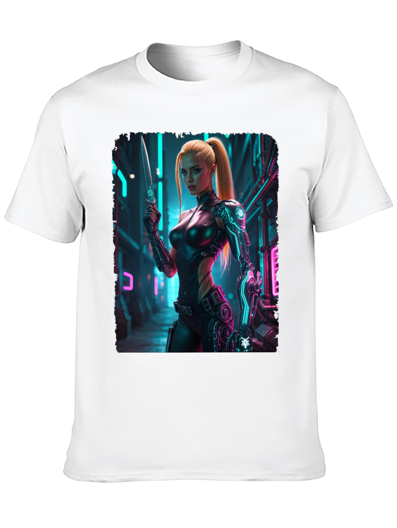 Black Cyberpunk Girl T-Shirt - Sci-Fi Warrior Tee view 10