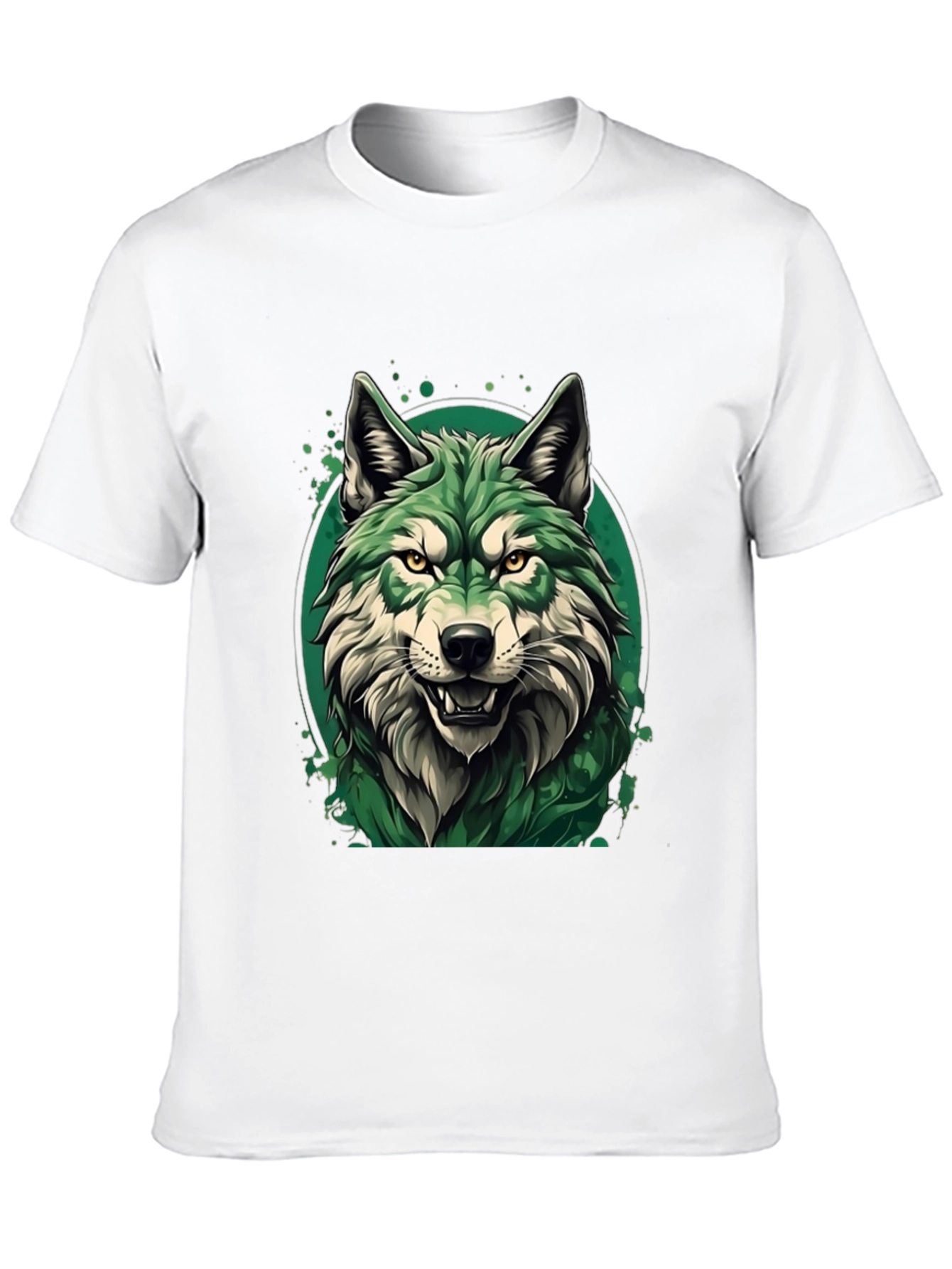 Black Green Wolf Graphic T-Shirt - Stylish Animal Tee view 10