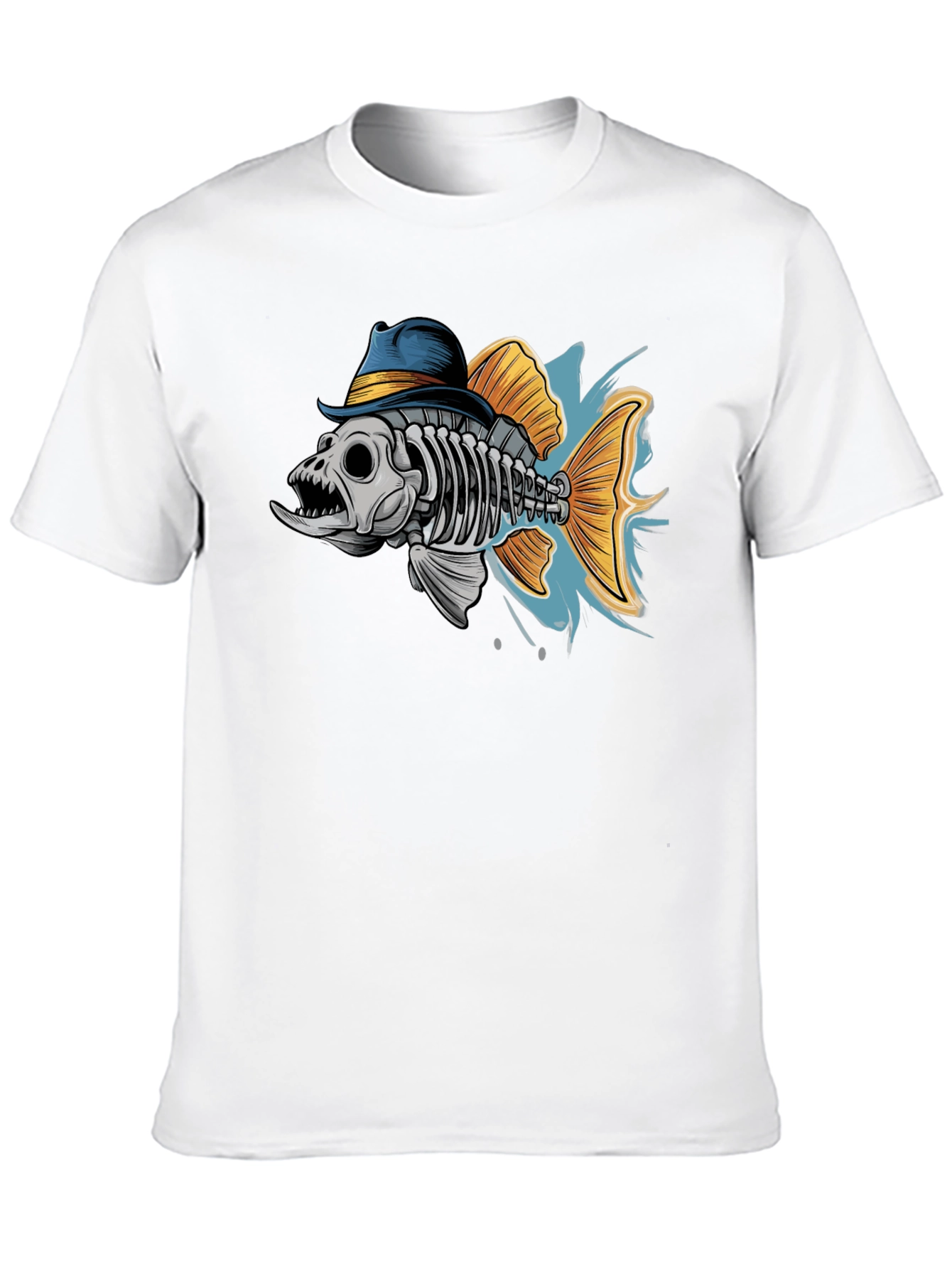 Black Fish Skeleton in Hat Graphic T-Shirt view 10