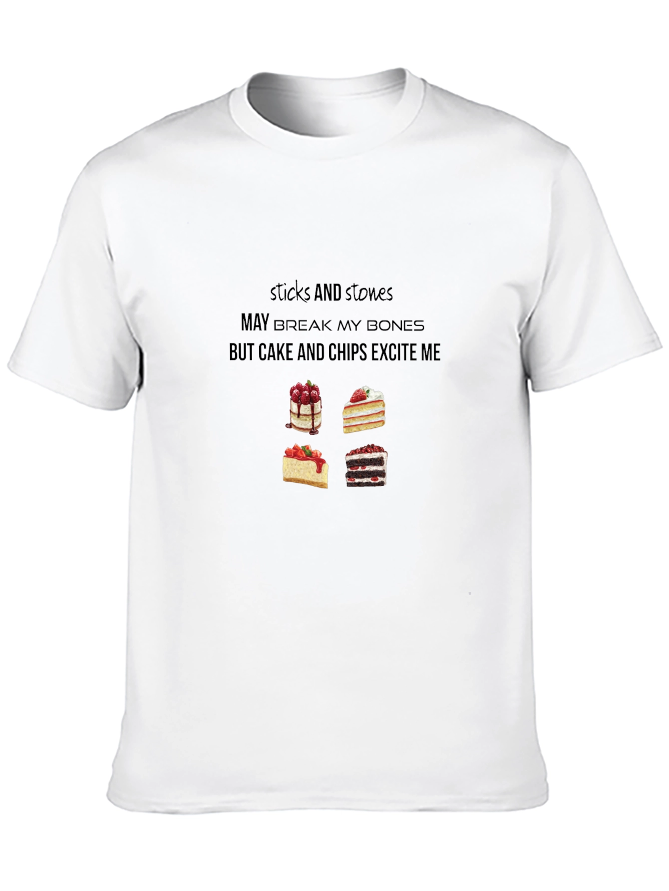 Black Cake & Chips Excite Me T-Shirt - Funny Slogan Tee view 10