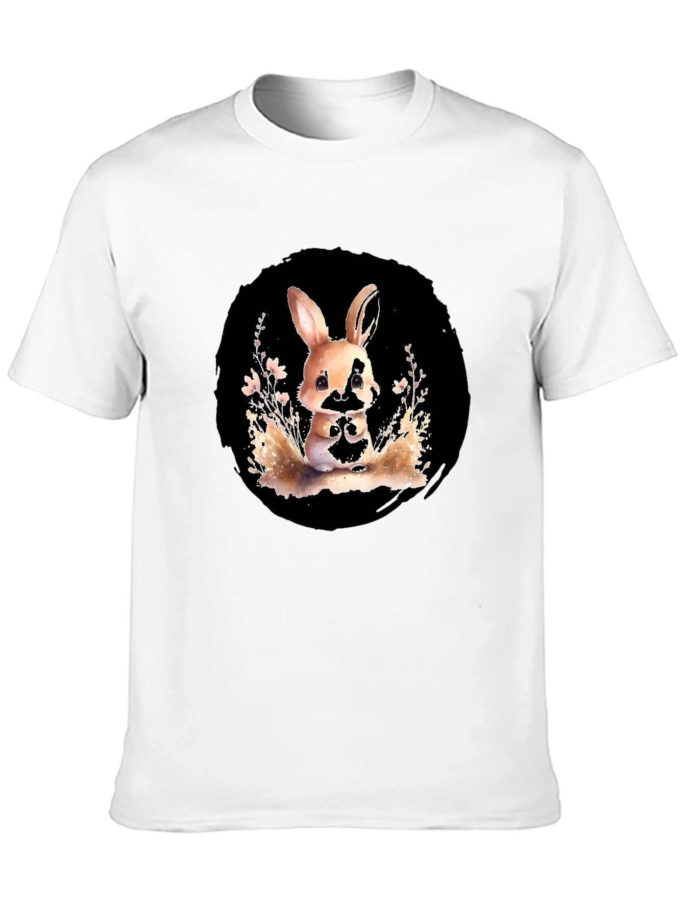 Black Cute Rabbit Graphic Tee - Stylish Black Cotton Blend Shirt view 10