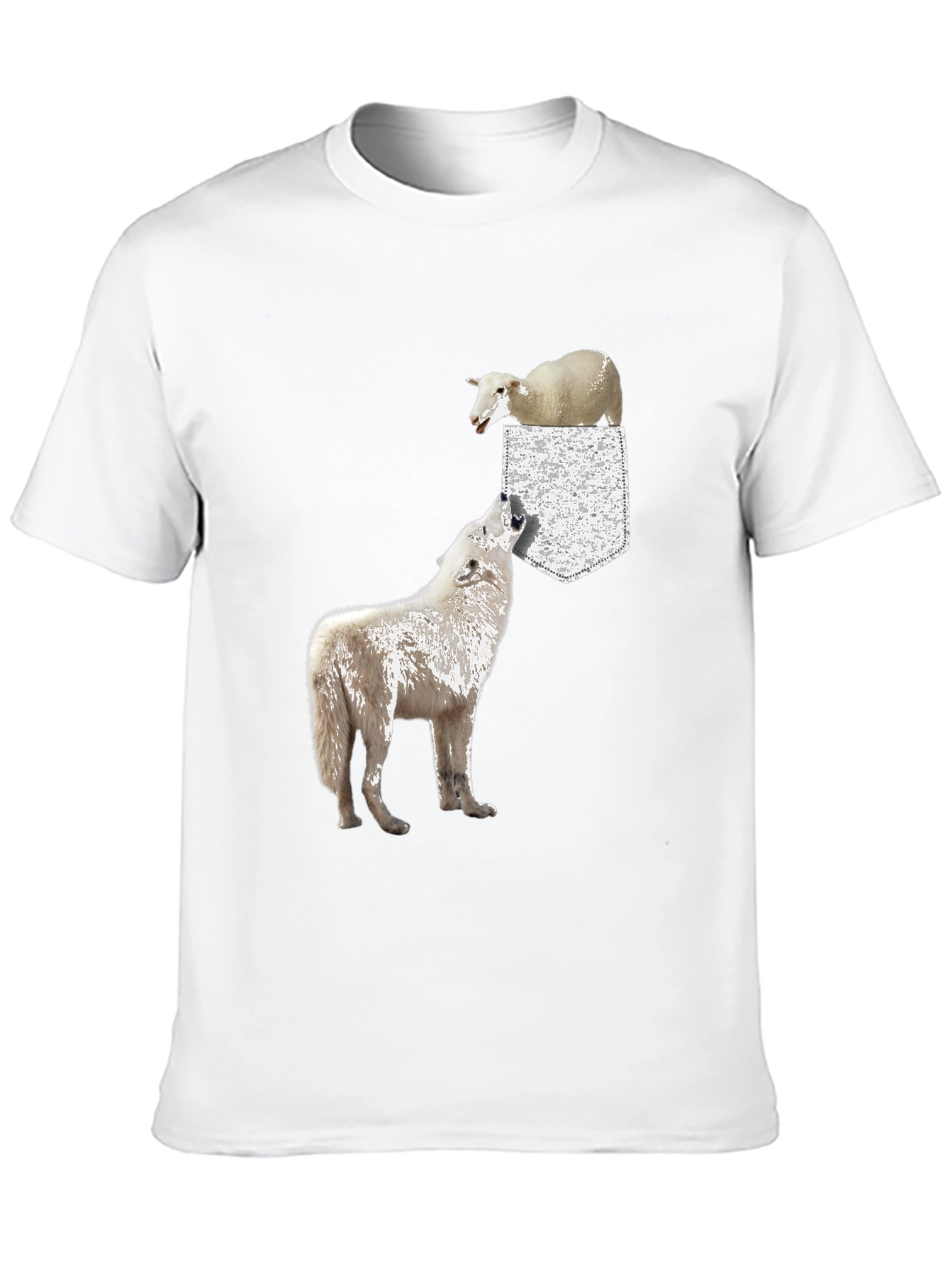 Black Wolf and Sheep Pocket T-Shirt - Unique Graphic Tee view 10