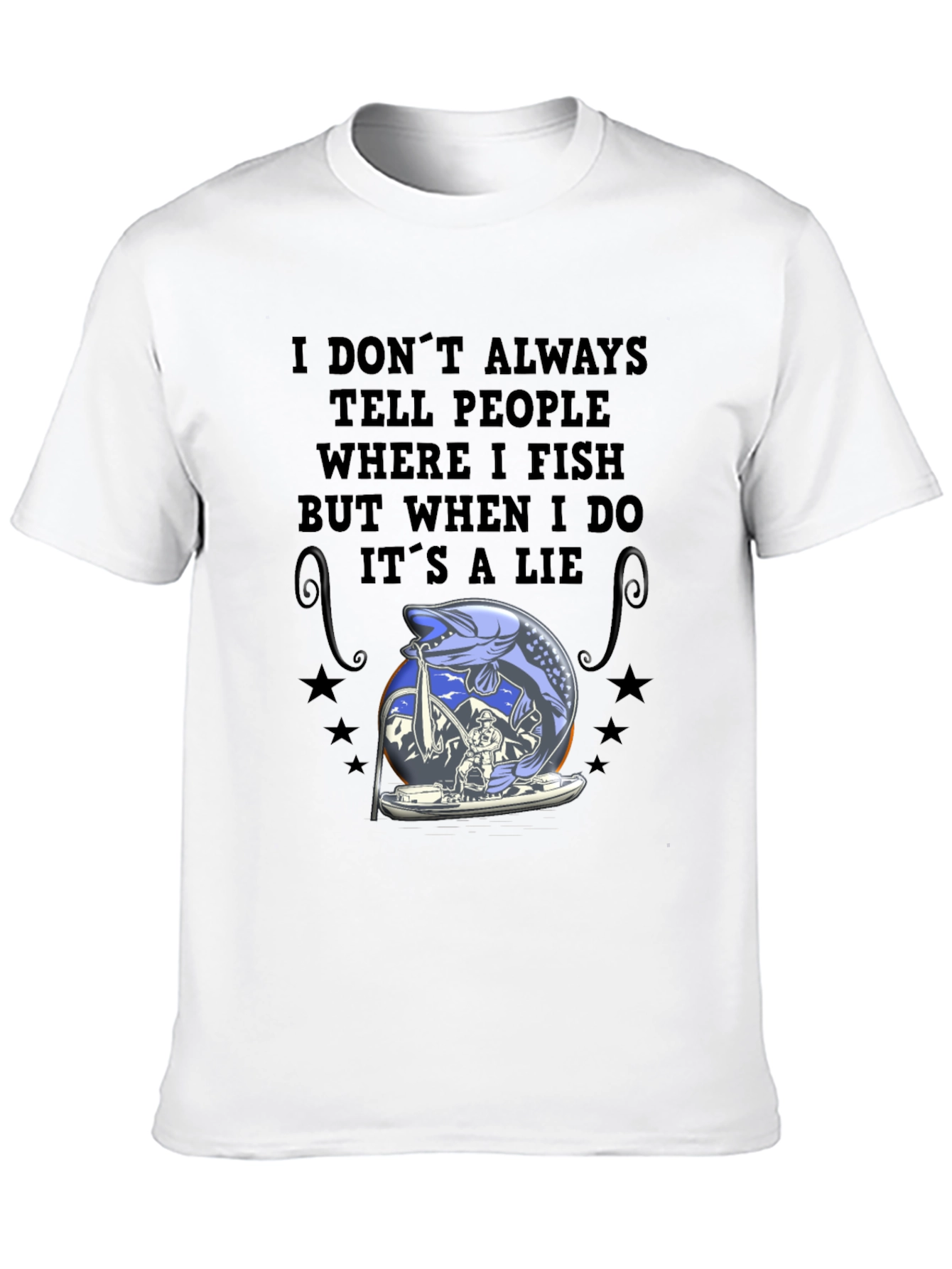 Black Fishing Lie T-Shirt - Angler Humor Tee view 10