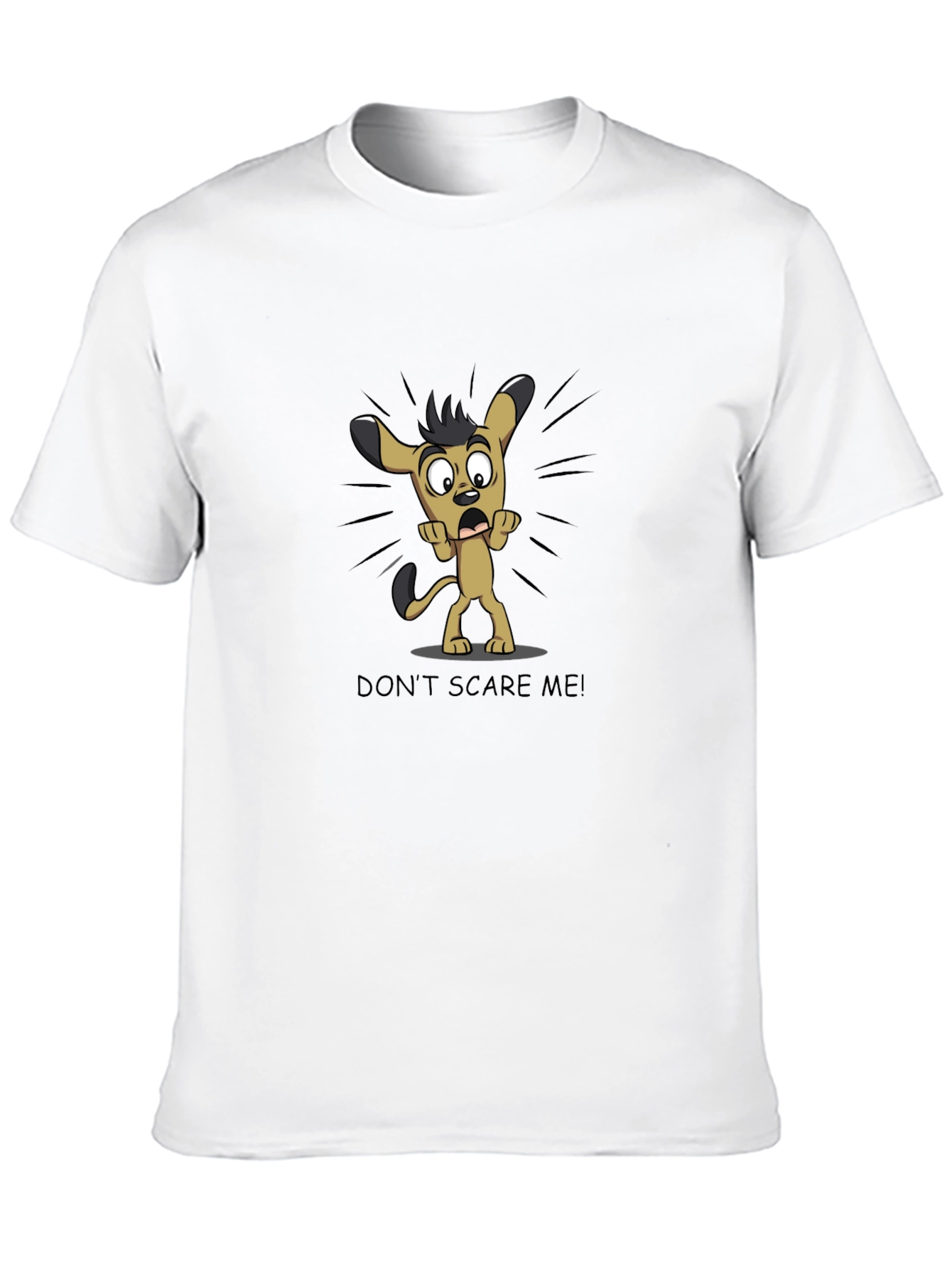 Black Cartoon Dog Graphic Tee - "Don't Scare Me!" Black T-Shirt view 10