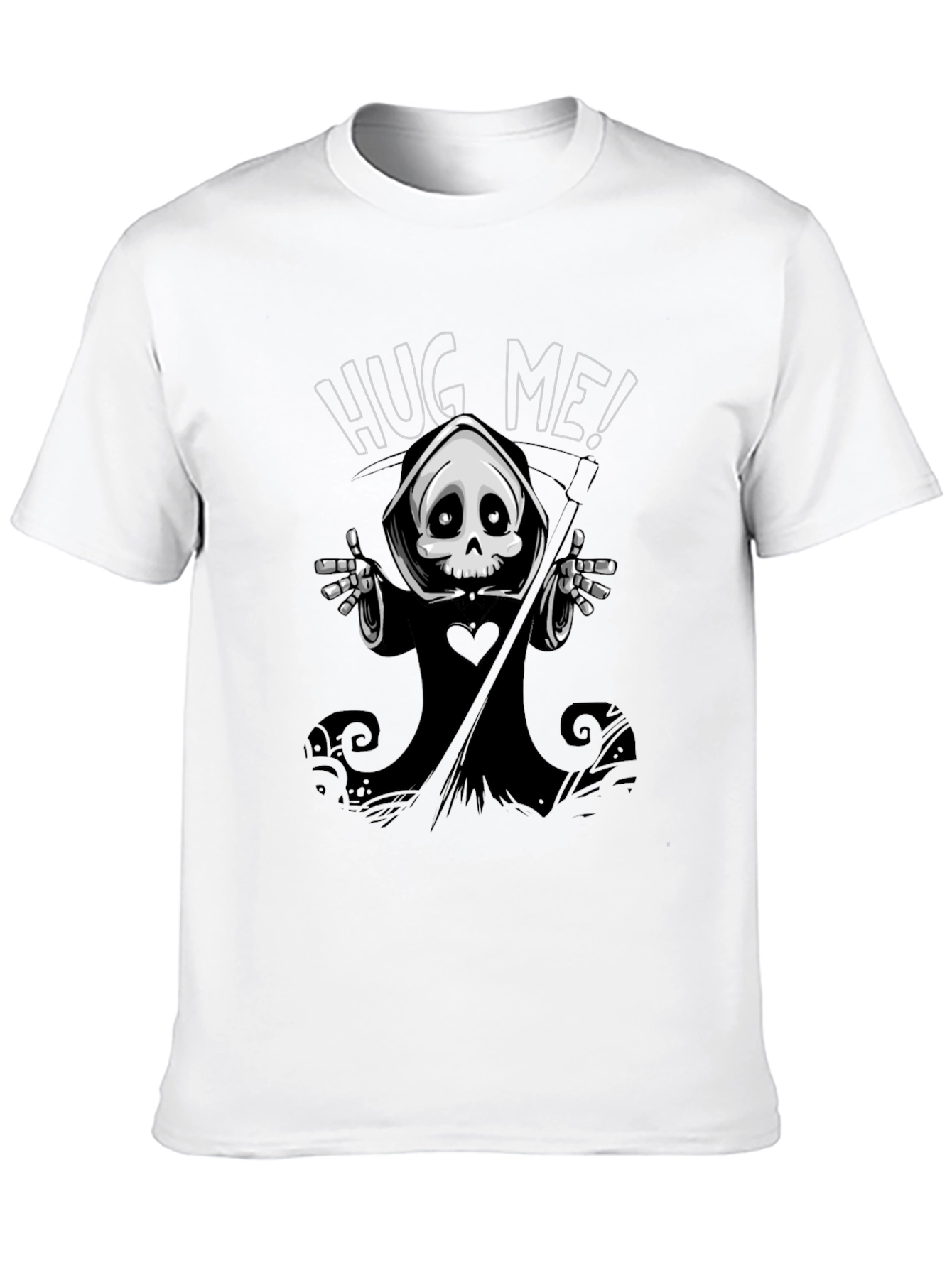 Black Hug Me! Grim Reaper Graphic Black T-Shirt view 10