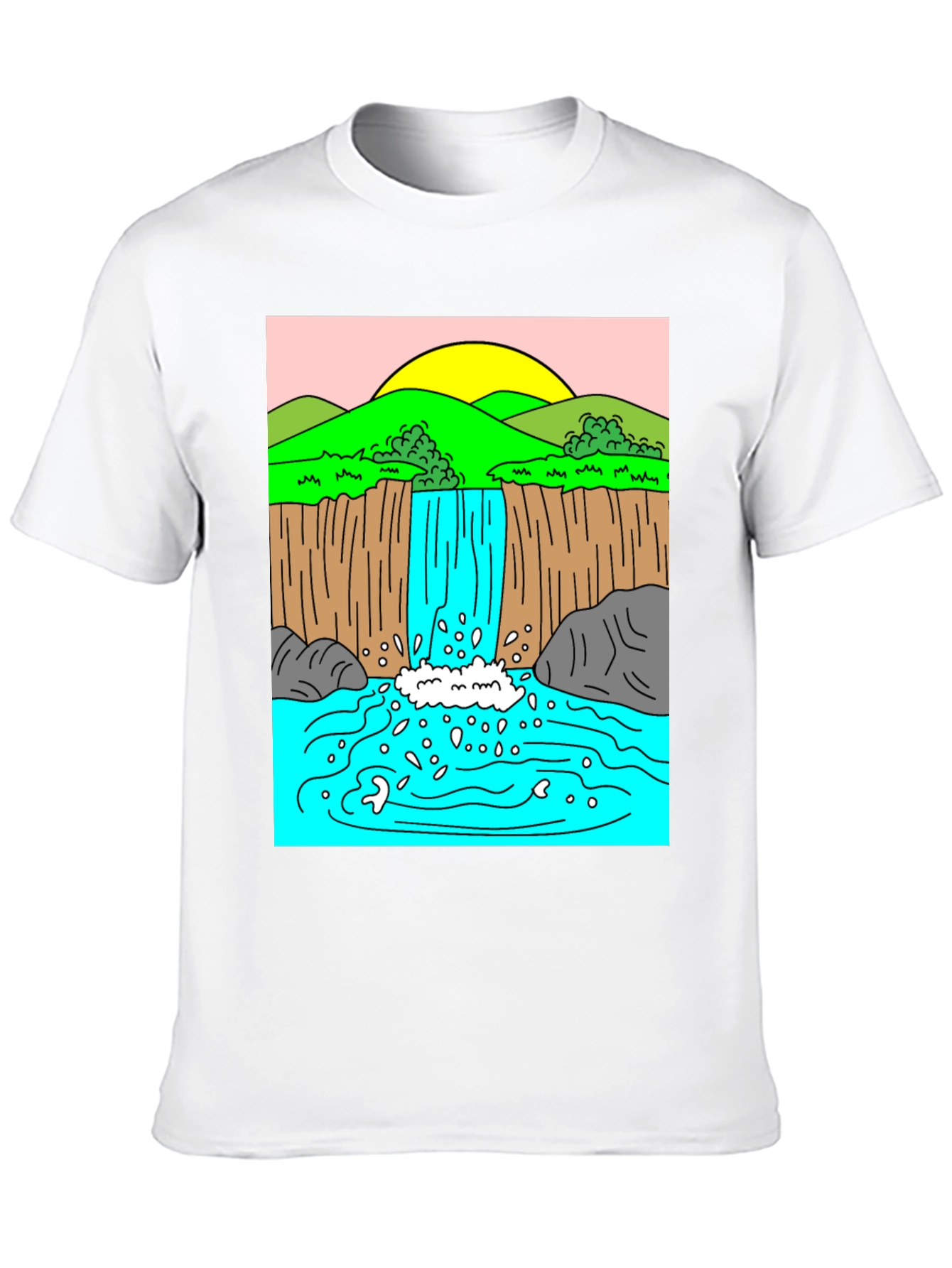 Black Waterfall Graphic Tee - Black Cotton Blend Casual T-Shirt view 10