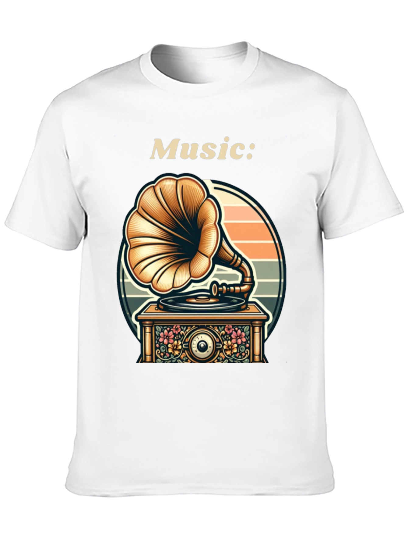 Black Vintage Music Lover T-Shirt - Gramophone Design view 10
