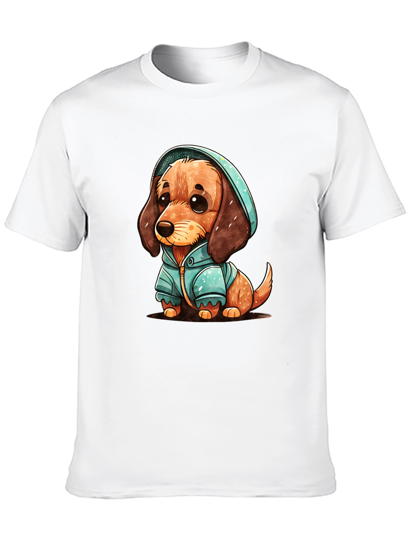Black Cute Dachshund Puppy in Hoodie T-Shirt view 10