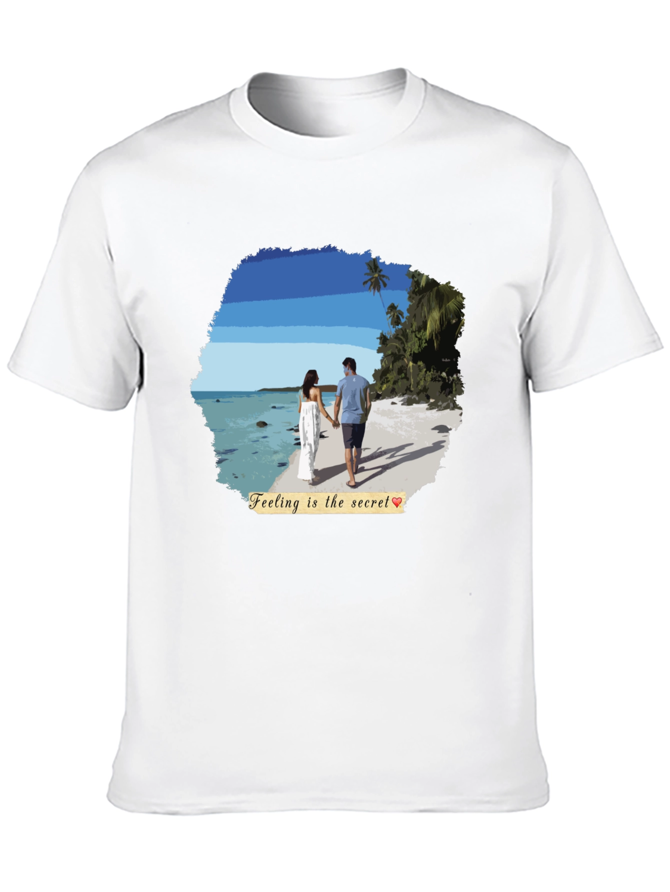Black Beach Couple T-Shirt: Feeling Is The Secret view 10