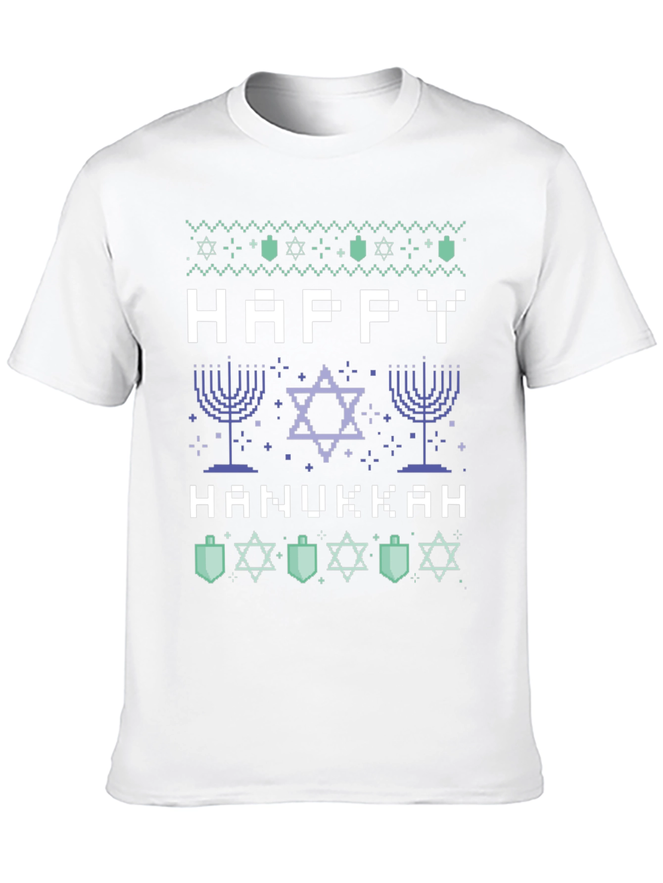Black Happy Hanukkah Pixel Art Holiday T-Shirt view 10