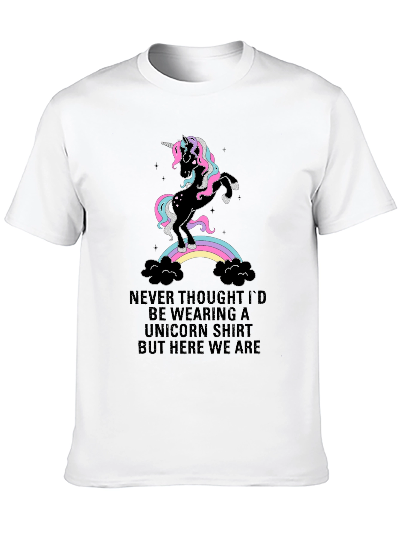Black Unicorn Rainbow Graphic Tee - Fun Novelty T-Shirt view 10