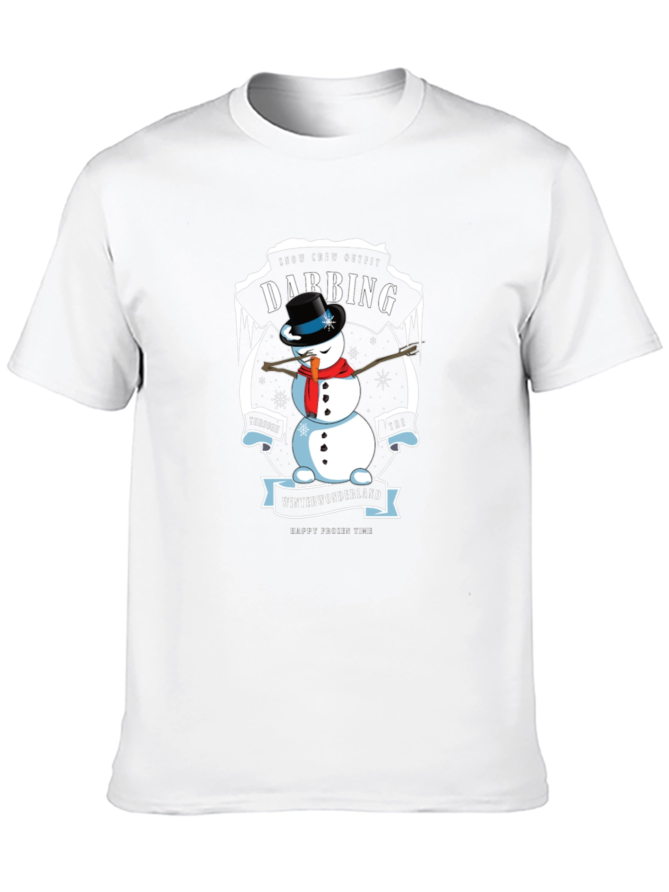 Black Dabbing Snowman Winter Wonderland Crew Neck T-Shirt view 10