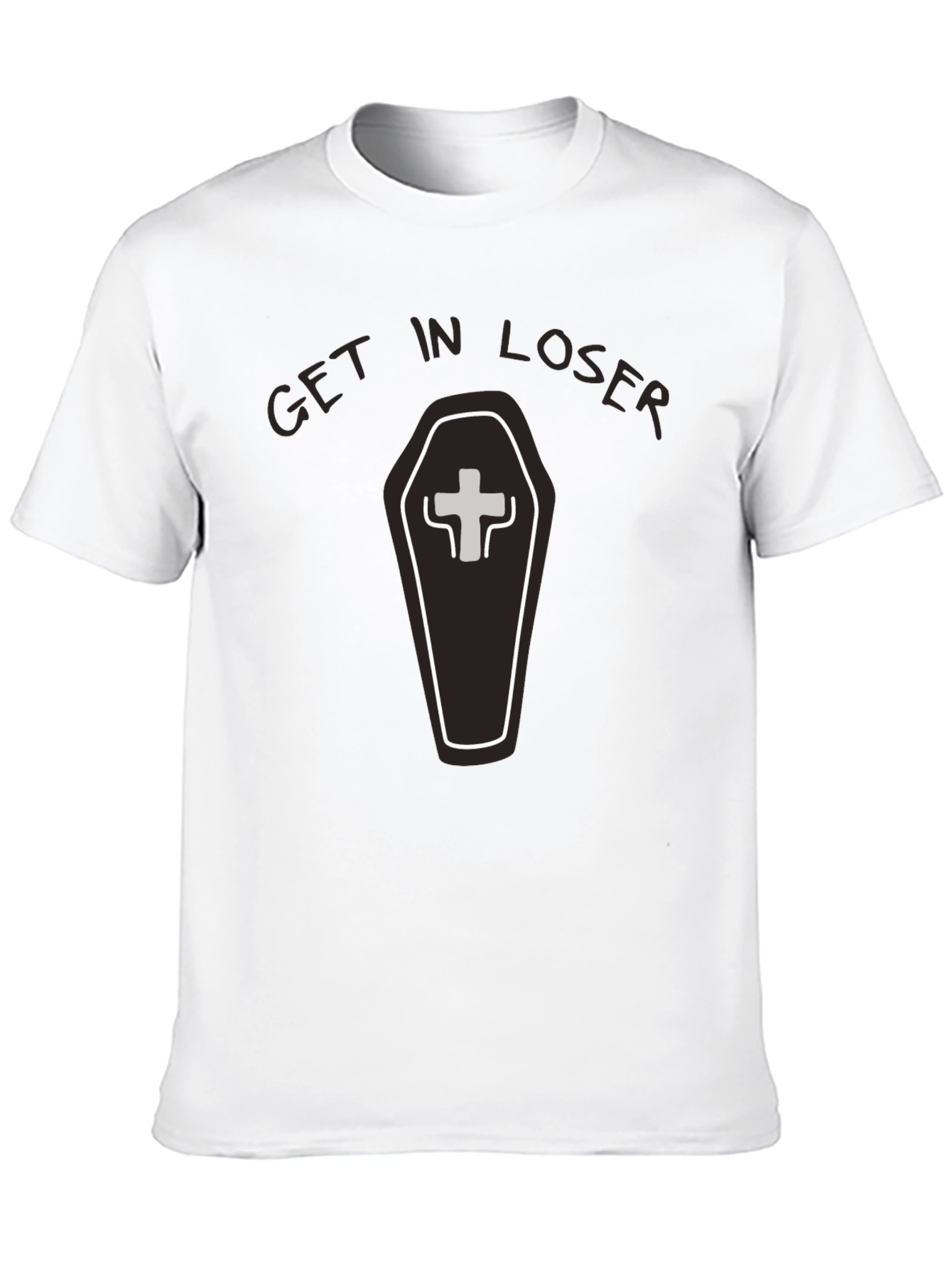 Black Get in Loser Coffin T-Shirt - Funny Graphic Tee view 10
