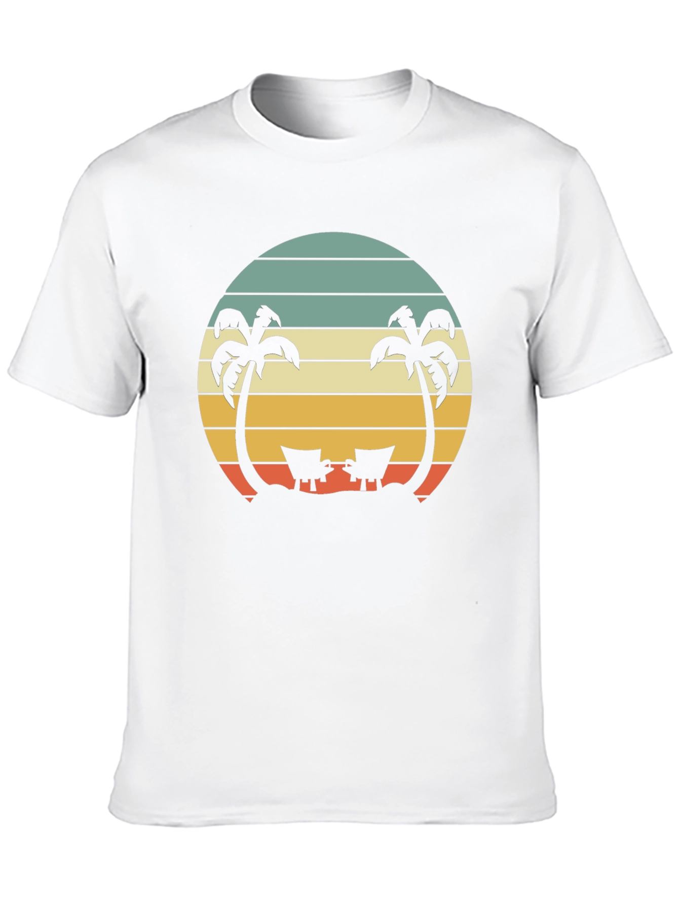 Black Retro Beach Sunset T-Shirt - Palm Trees & Deck Chairs view 10