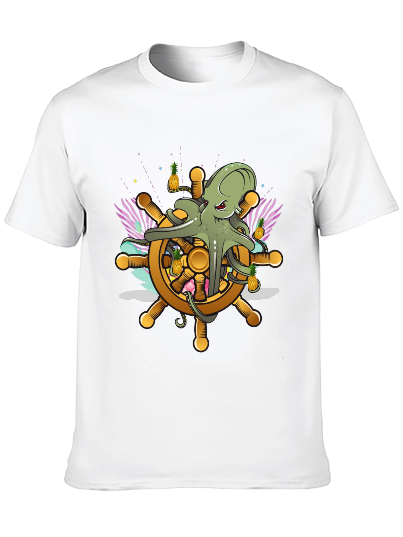 Black Octopus Ship Wheel Graphic Tee - Nautical T-Shirt view 10