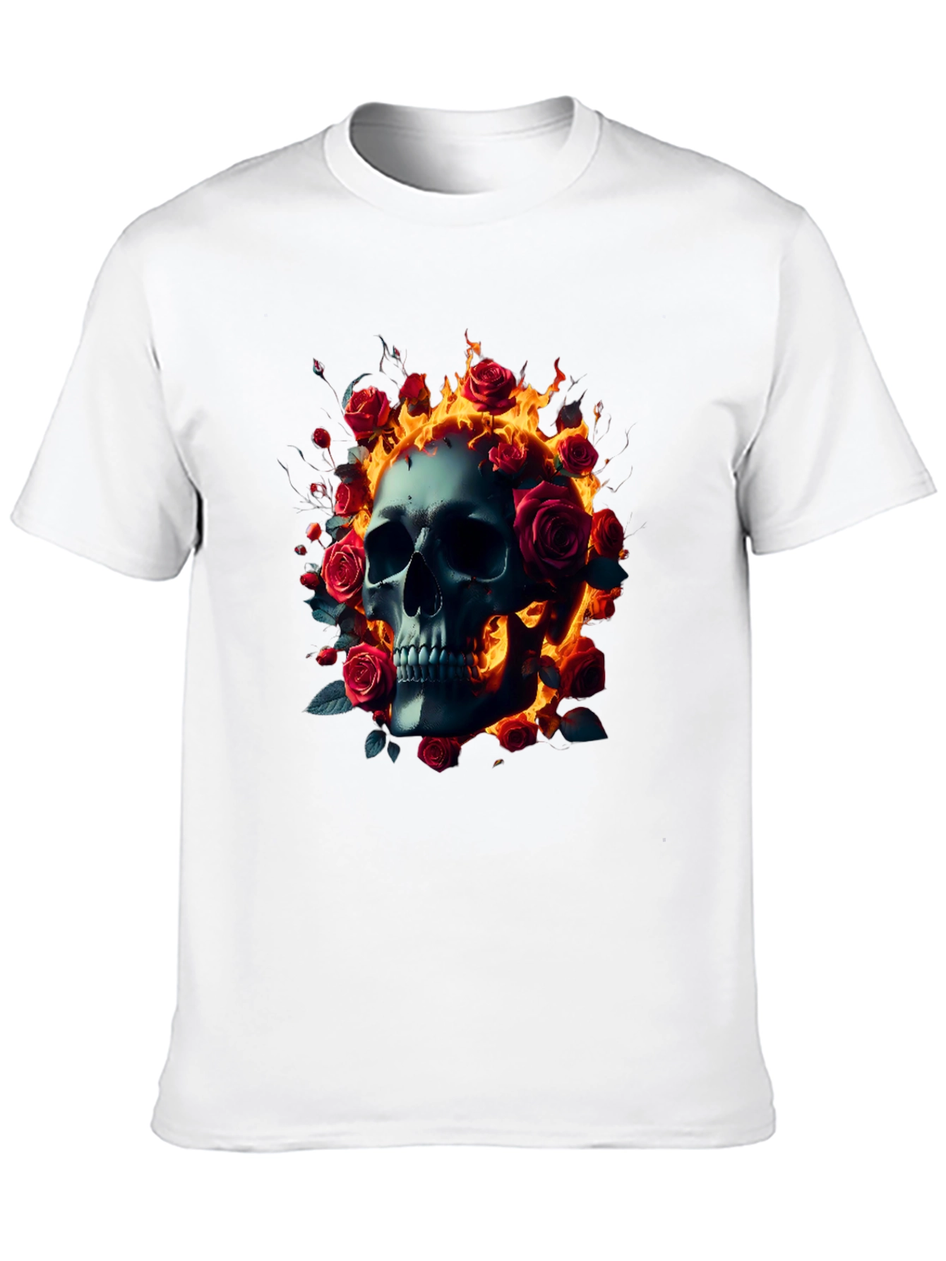 Black Skull Roses Flames T-Shirt - Dark Gothic Tee view 10