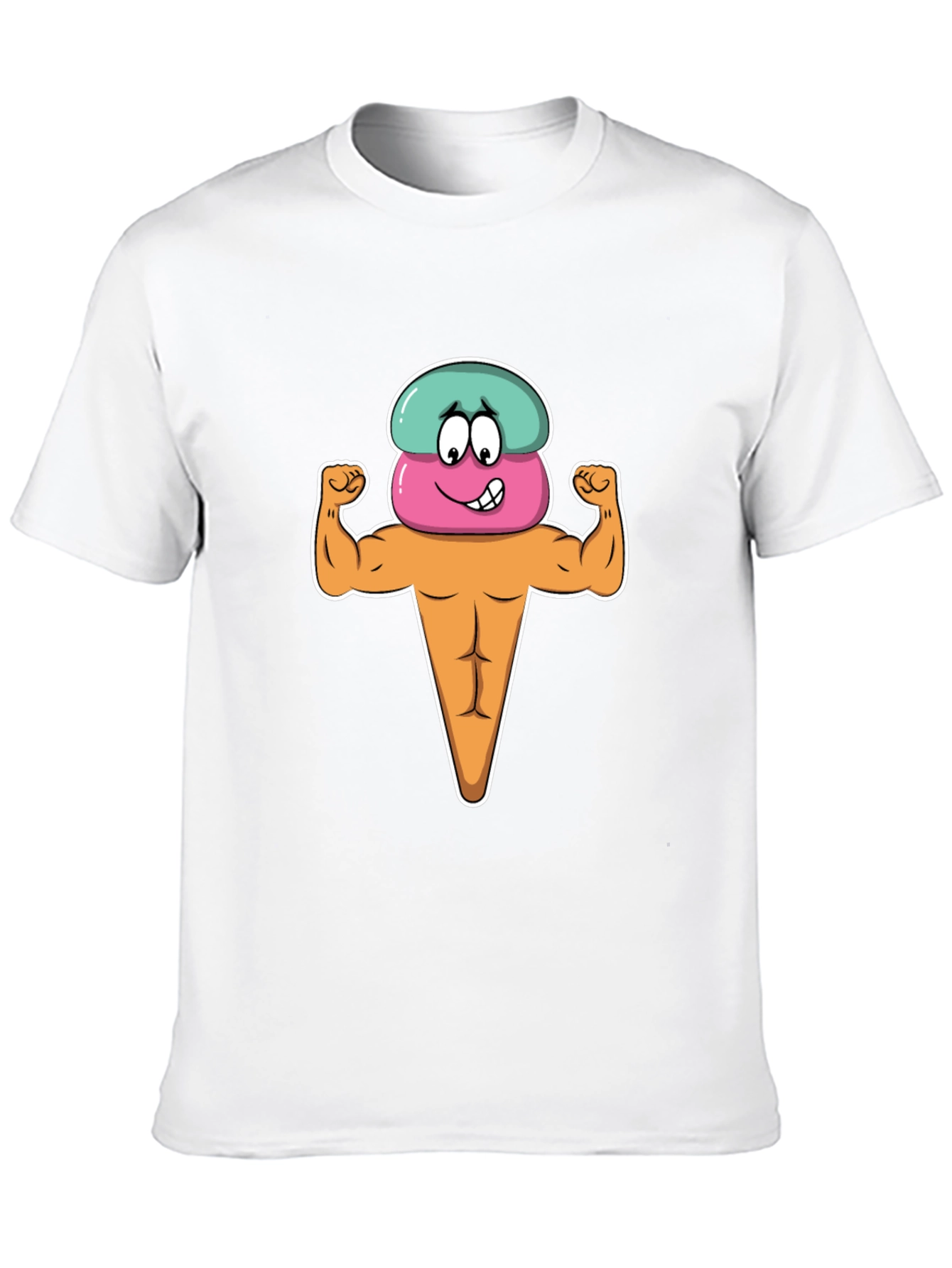 Black Funny Cartoon Ice Cream Muscle Man Graphic T-Shirt view 10