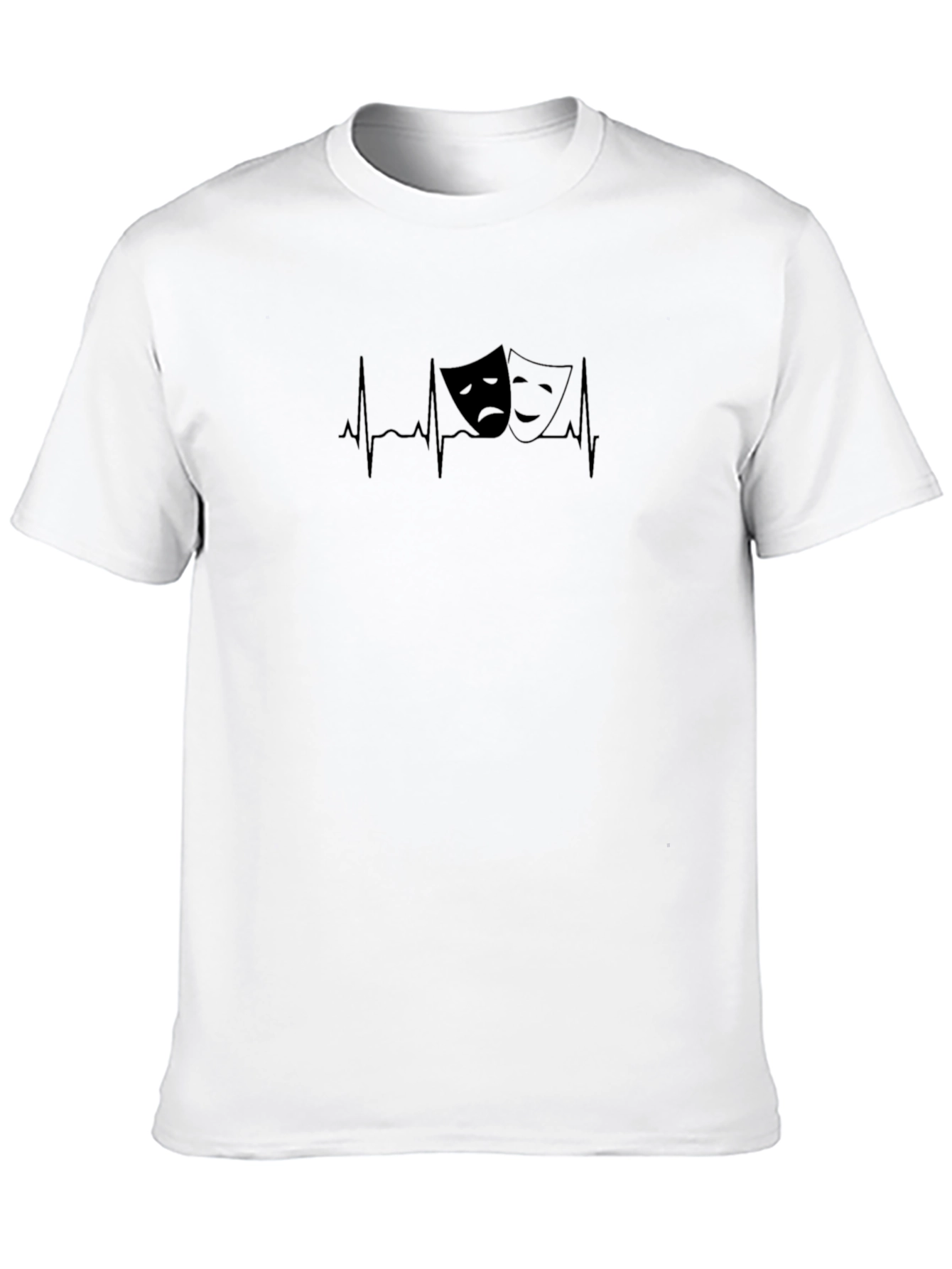 Black Drama Masks Heartbeat T-Shirt - Soft Cotton Tee view 10