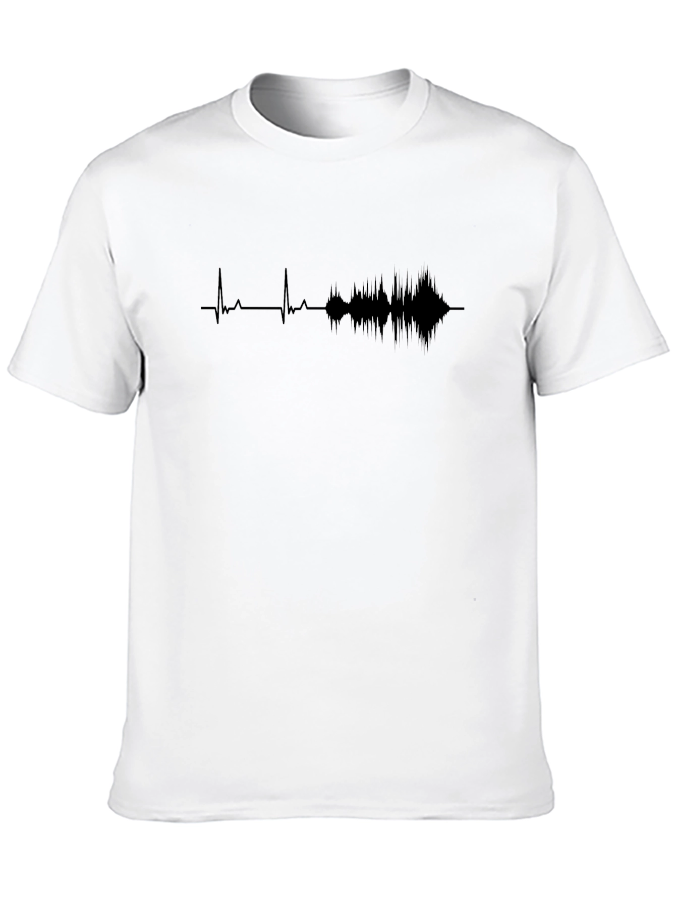 Black Sound Wave Heartbeat Graphic Tee - Black Cotton Blend view 10