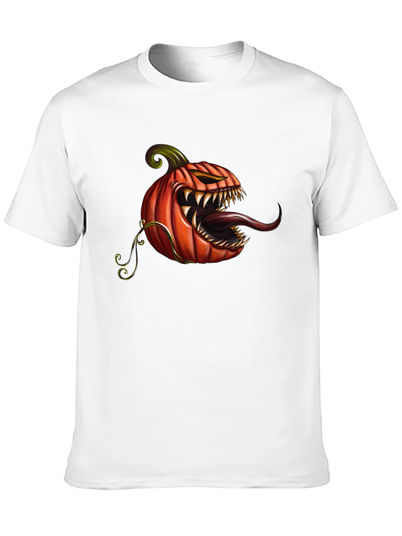 Black Men's Black T-Shirt with Spooky Pumpkin Design view 10