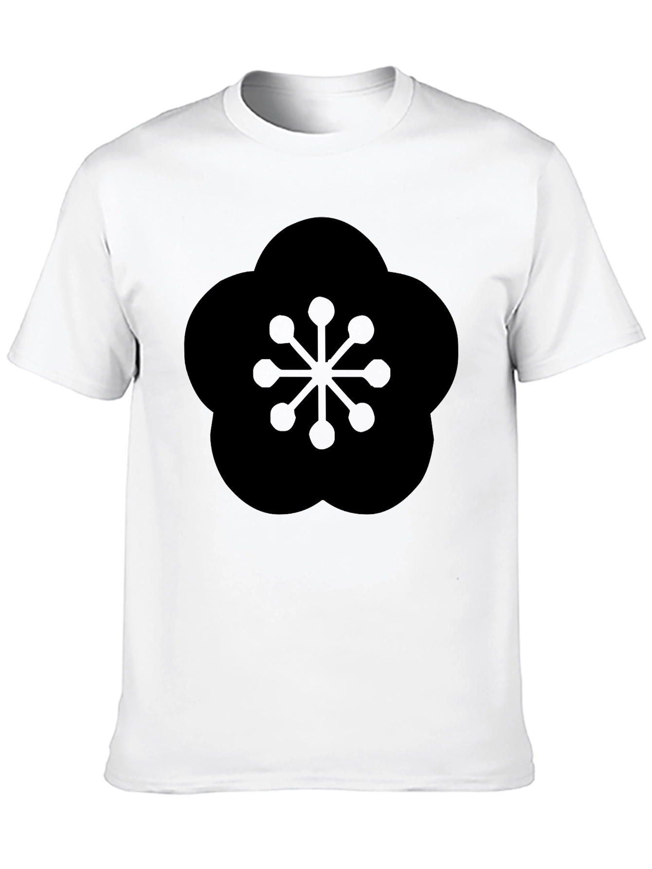 Black Black T-Shirt with Geometric Plum Blossom Design view 10