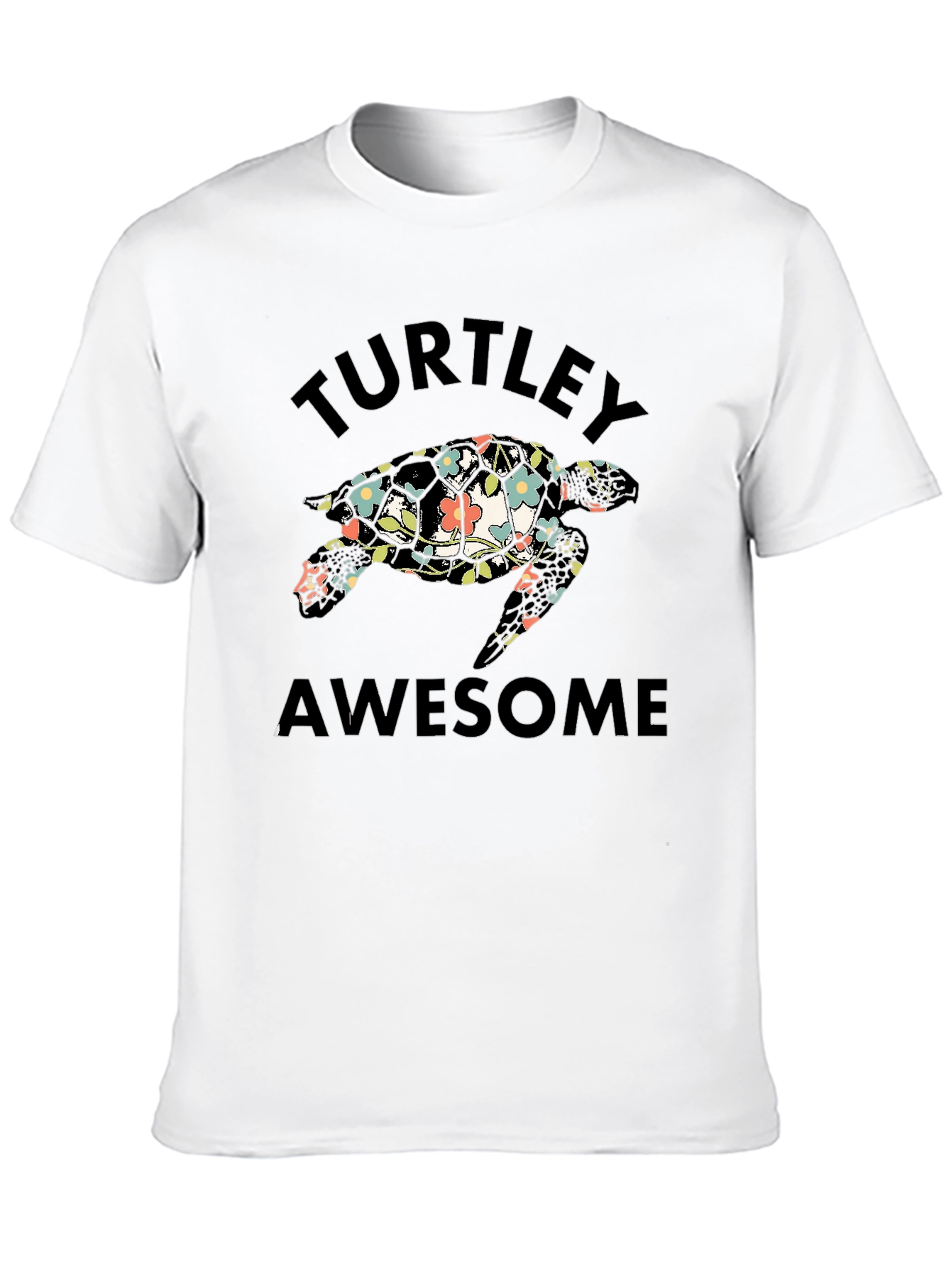 Black Turtley Awesome Floral Turtle Black T-Shirt view 10