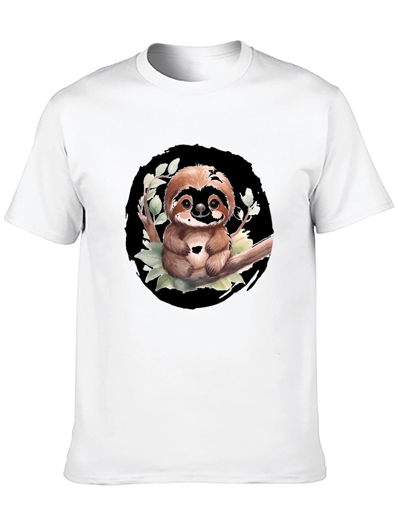 Black Cute Sloth on Branch Graphic Tee - Black T-Shirt view 10