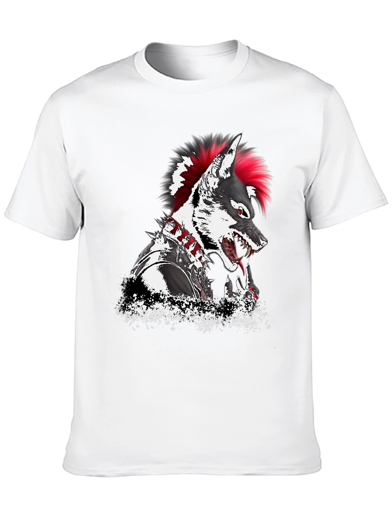 Black Punk Wolf Graphic T-Shirt - Unique Design view 10