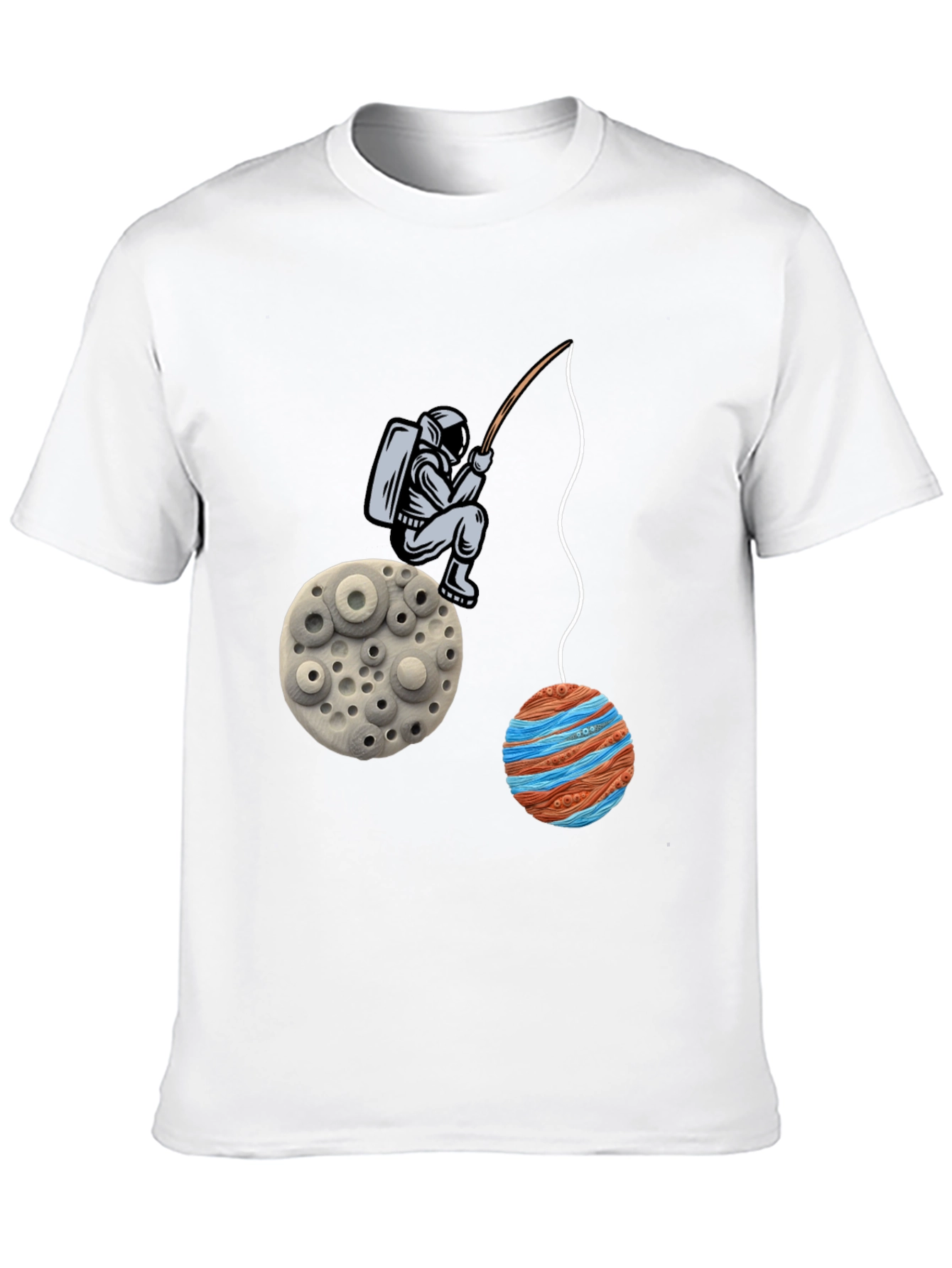 Black Astronaut Fishing Planet Graphic T-Shirt view 10