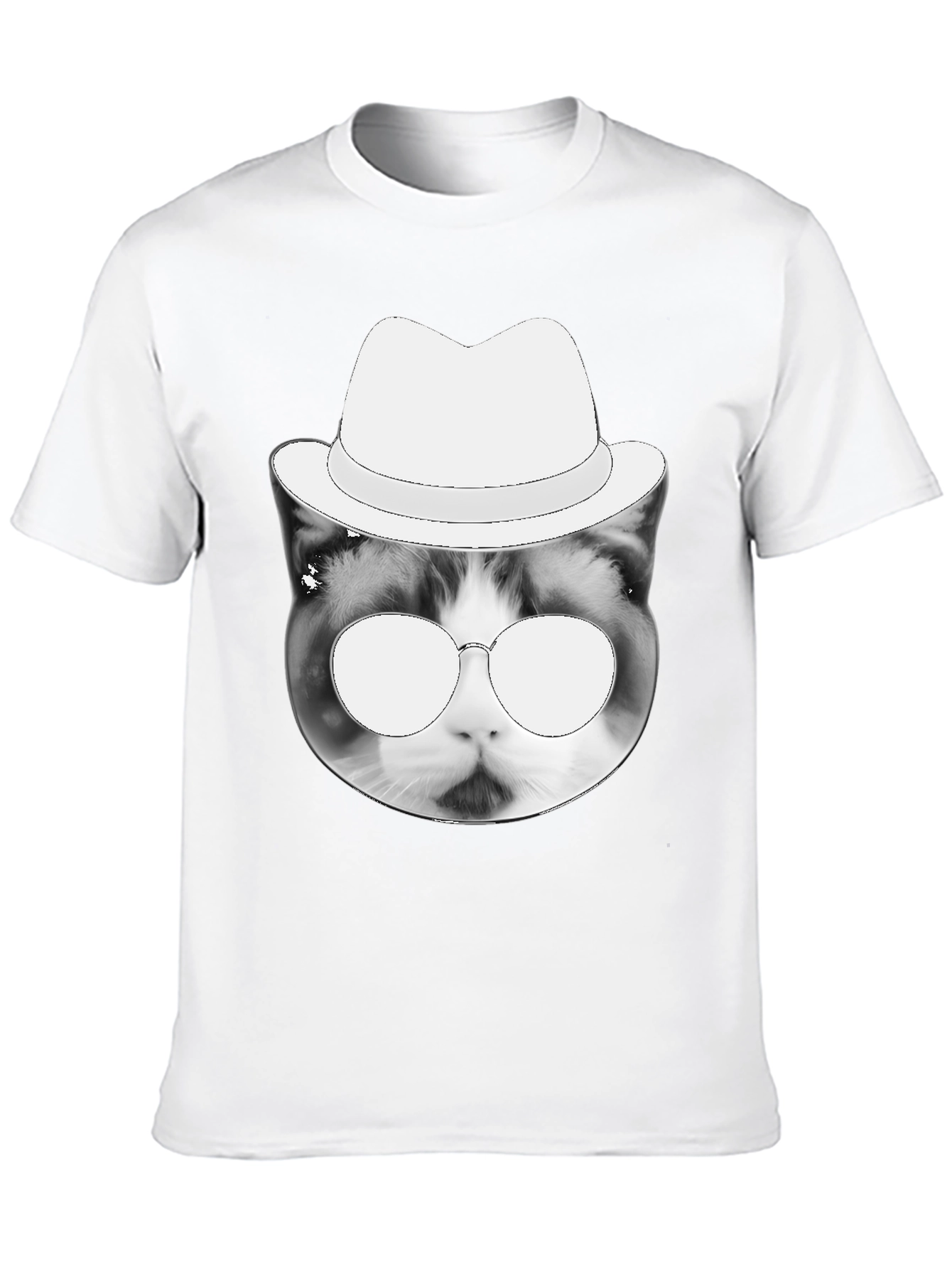Black Cool Cat Tee: Black T-Shirt with Cat in Hat Graphic view 10