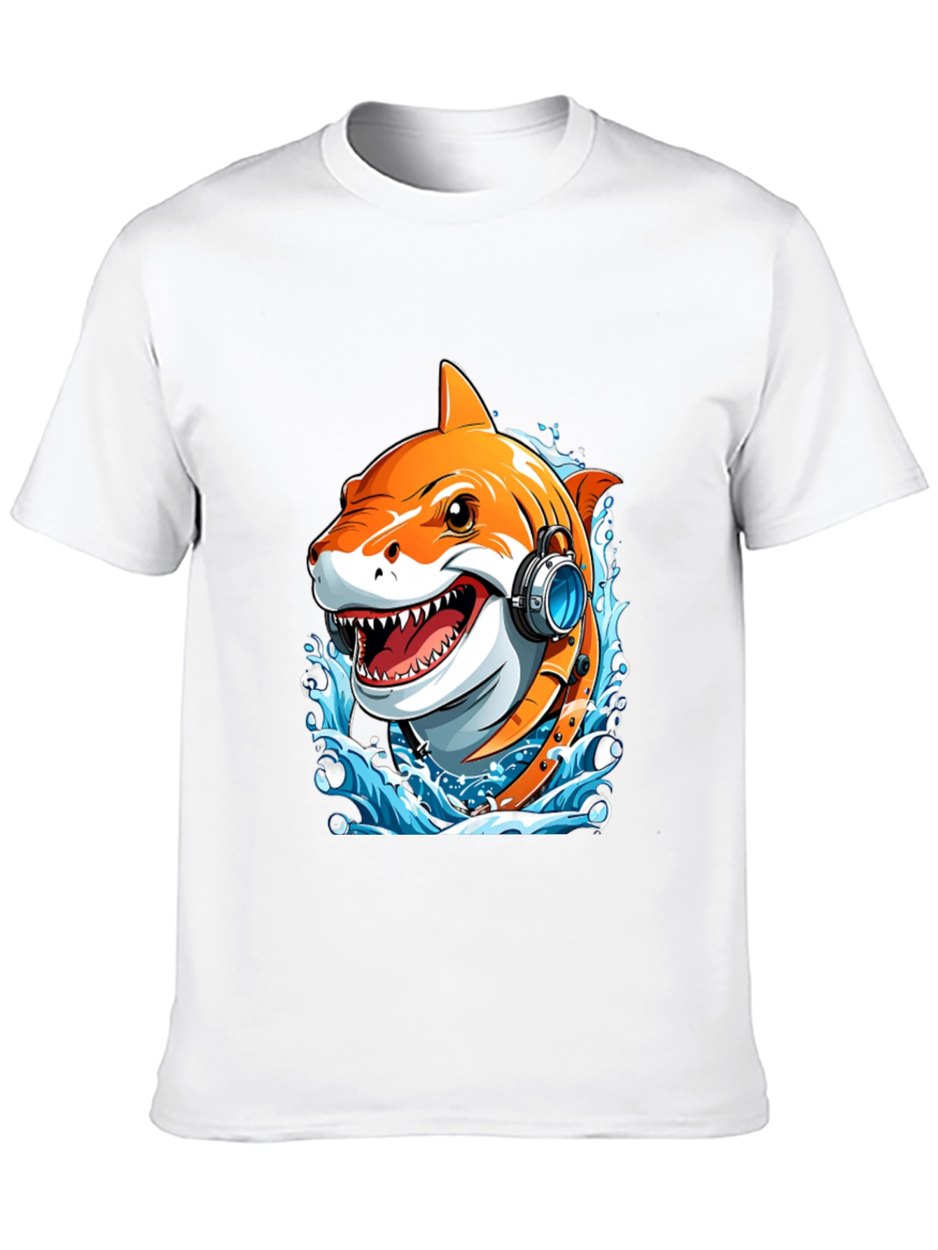 Black Cool Shark Headphones Graphic Tee view 10
