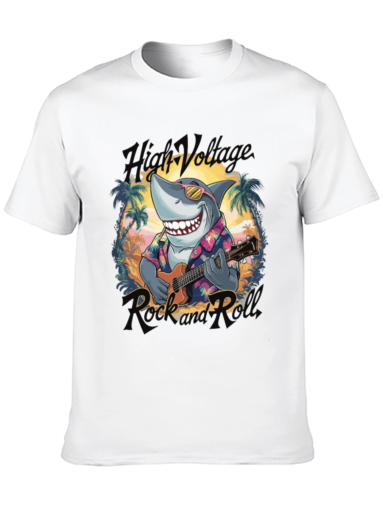 Black High Voltage Rock Shark T-Shirt view 10