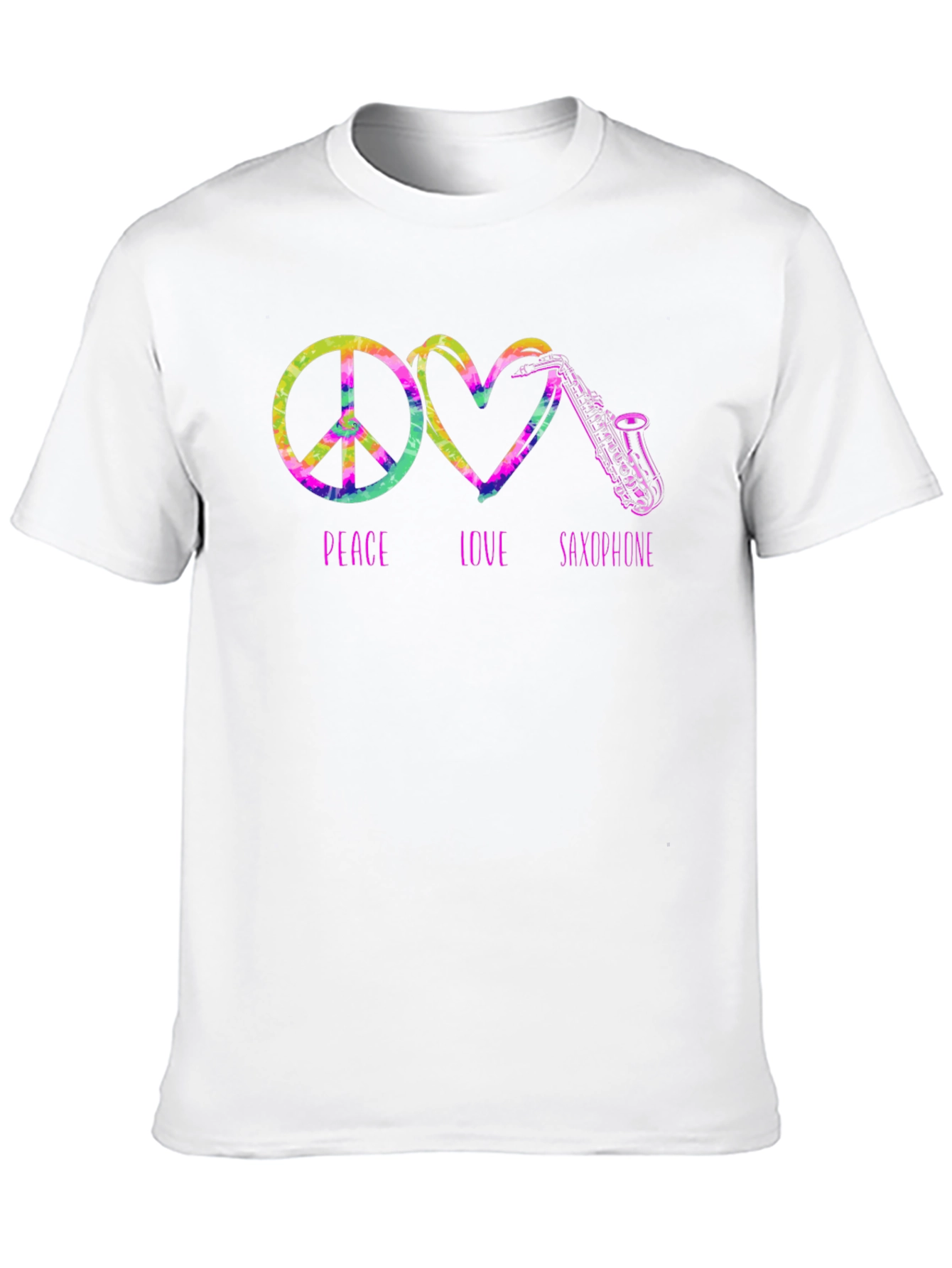 Black Peace Love Saxophone Tie Dye Graphic T-Shirt view 10