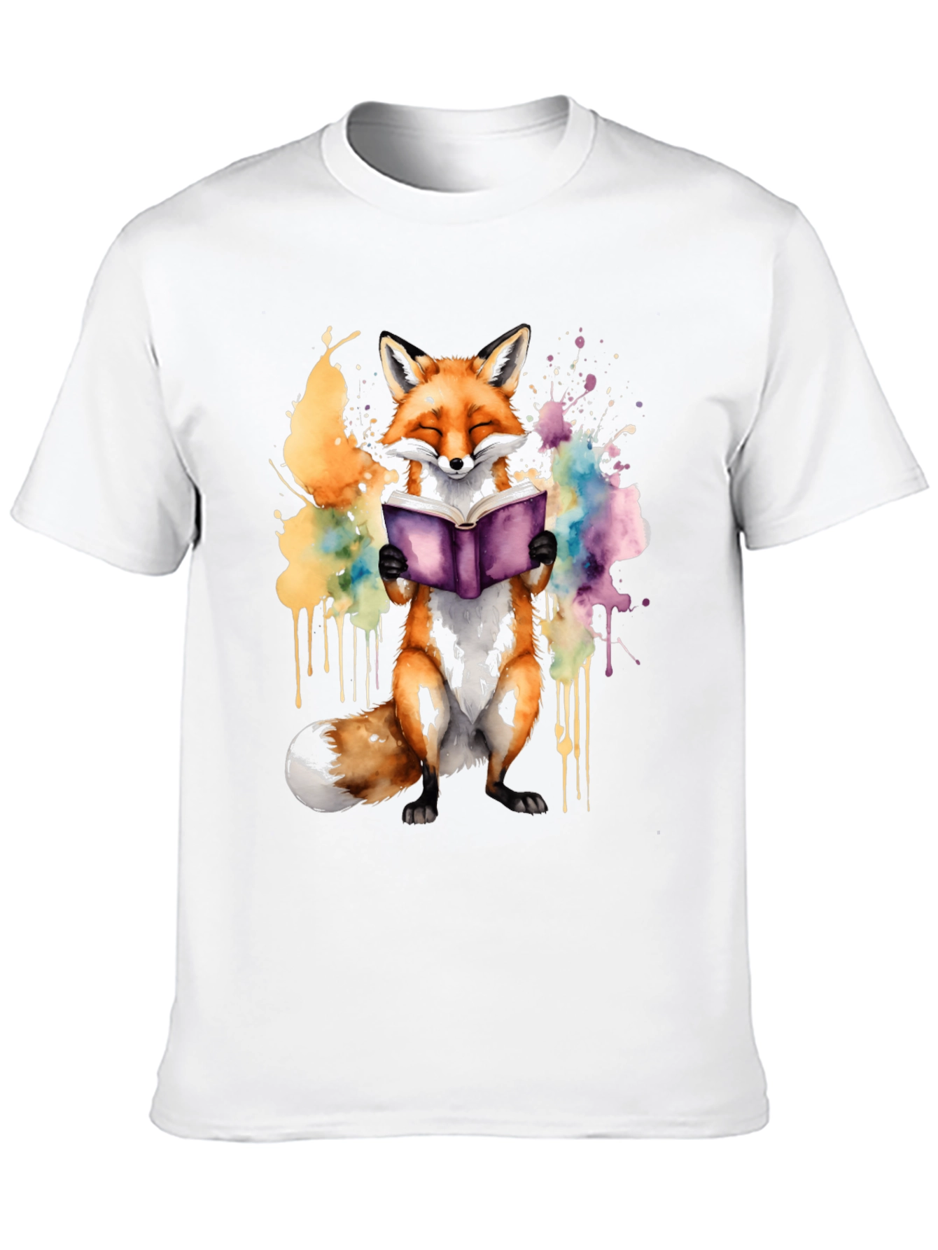 Black Fox Reading Book T-Shirt - Watercolor Design view 10