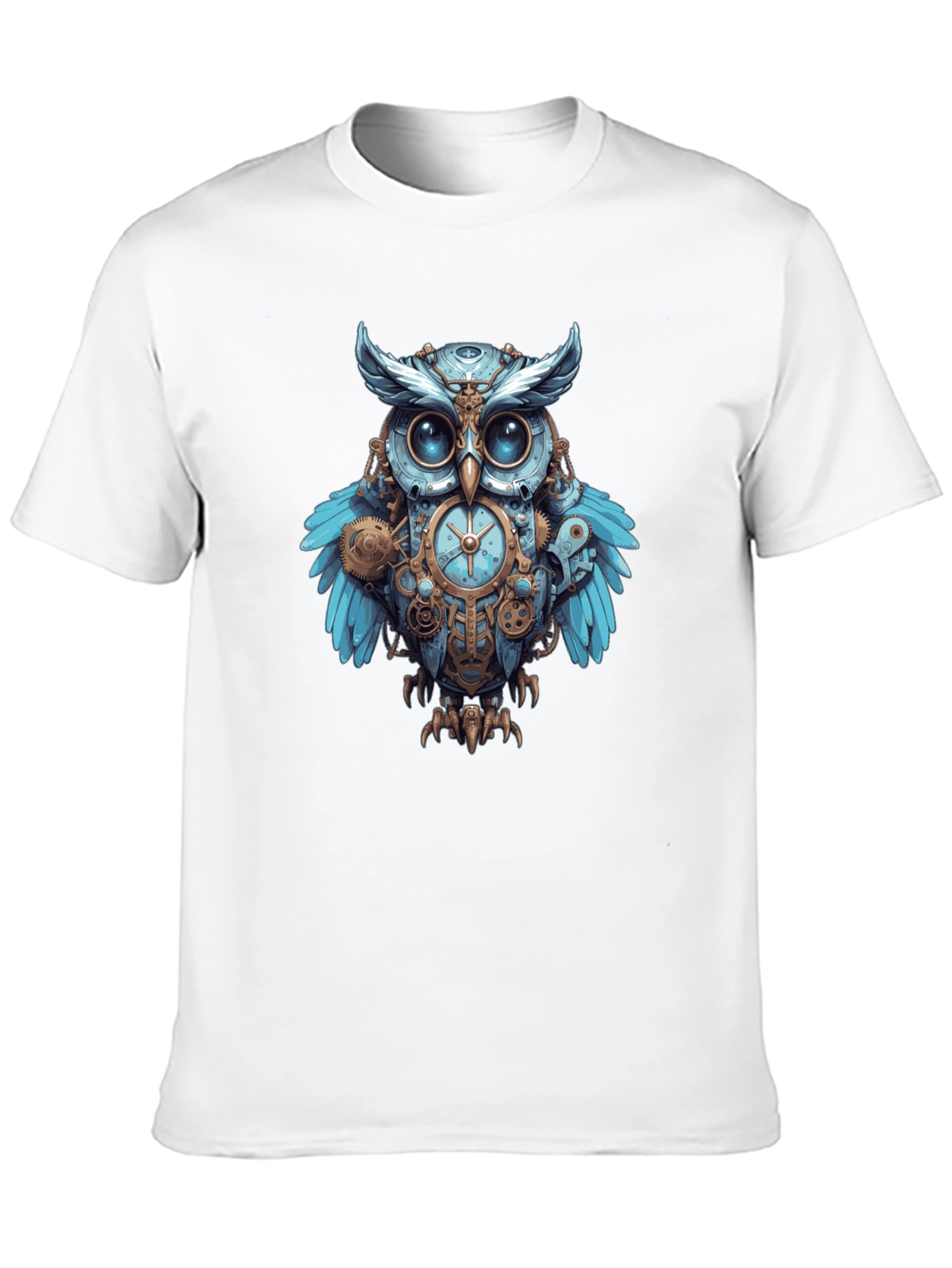 Black Steampunk Owl Graphic Print Men's T-Shirt view 10