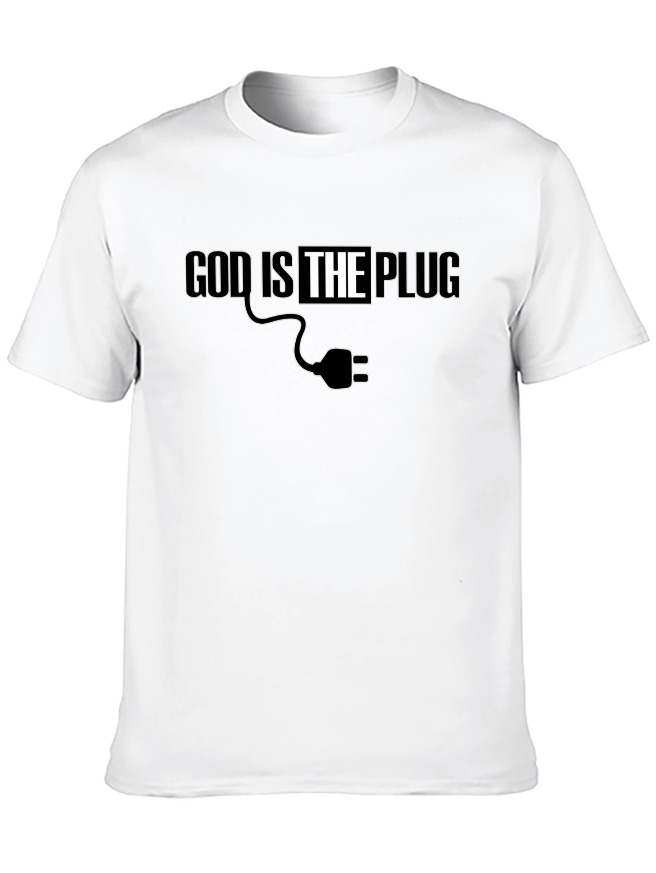 Black God is the Plug Graphic Tee - Black Crew Neck T-Shirt view 10