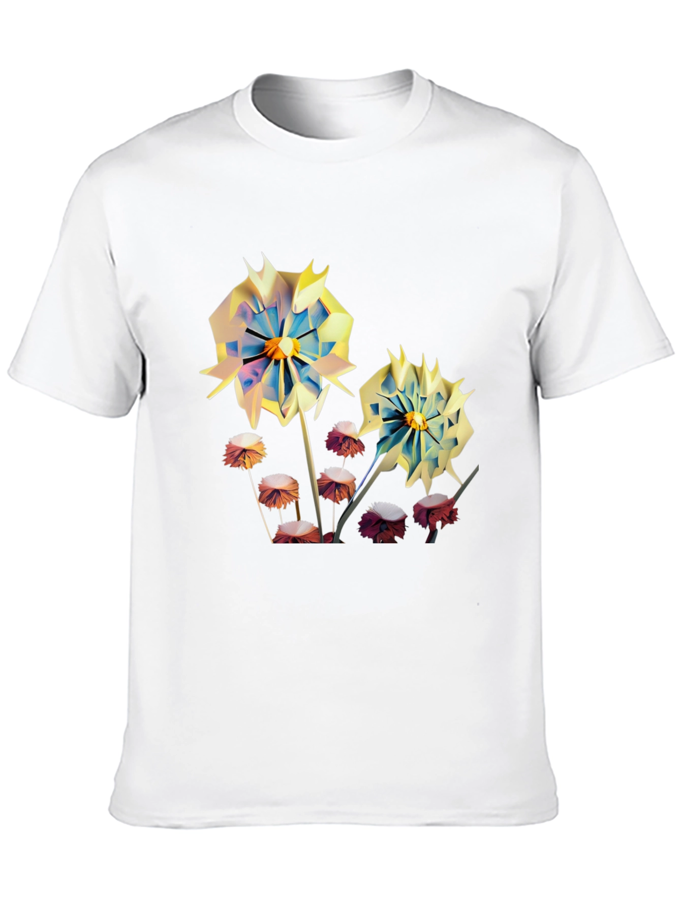 Black Floral Print Men's T-Shirt - Unique Artistic Design view 10