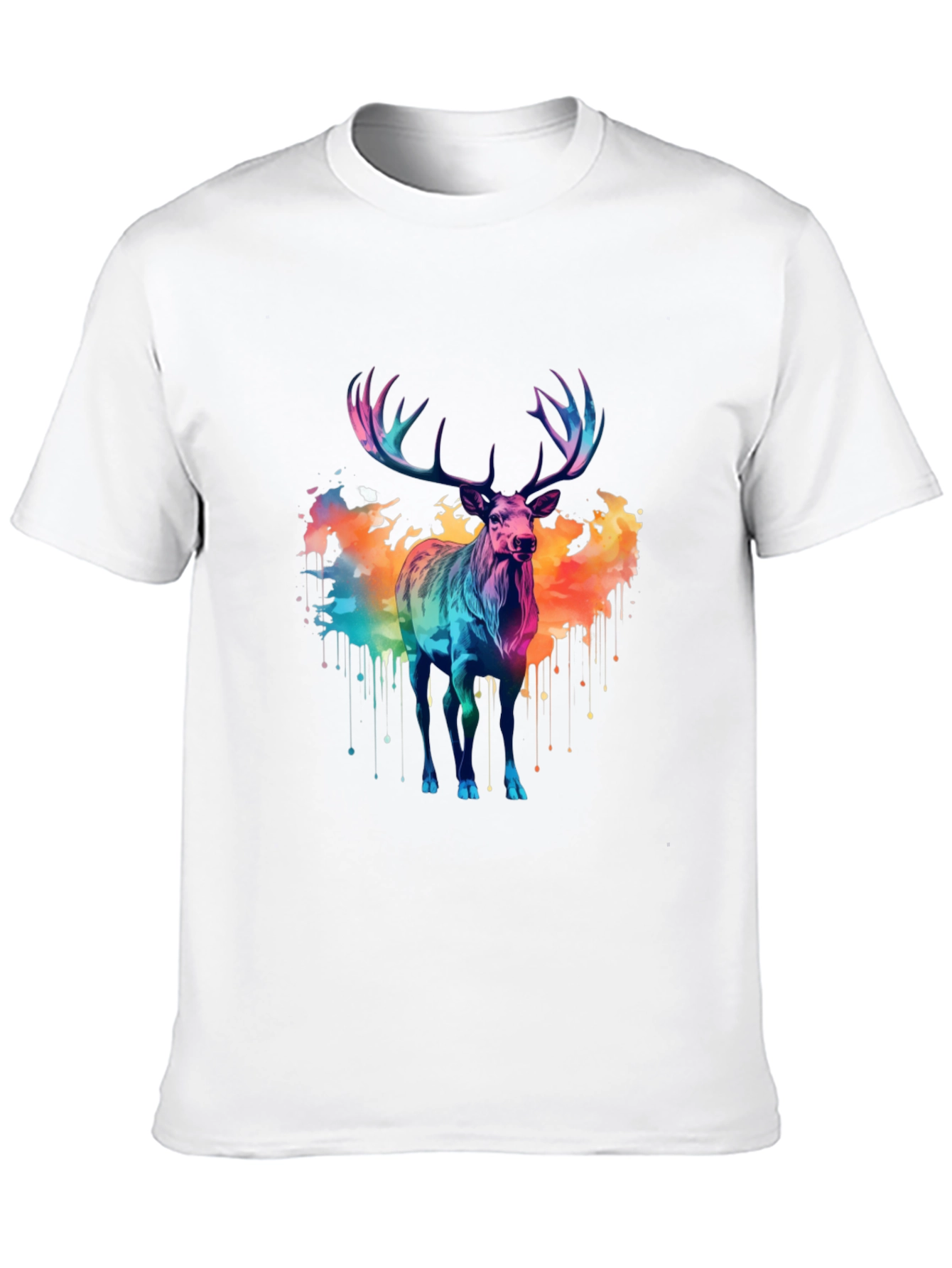 Black Colorful Watercolor Stag Graphic Tee view 10
