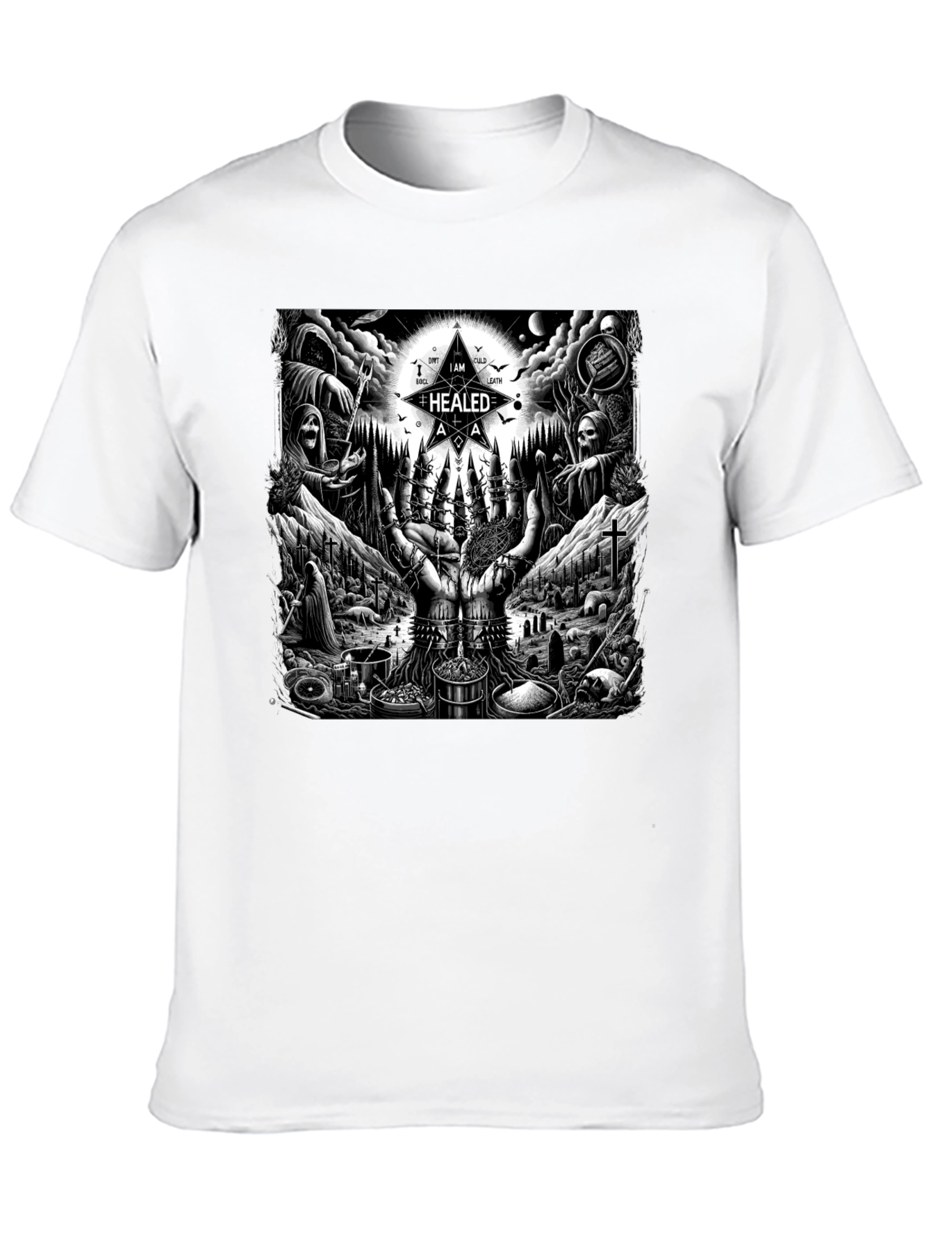 Black Occult Ritual Graphic T-Shirt - Dark Aesthetic Tee view 10