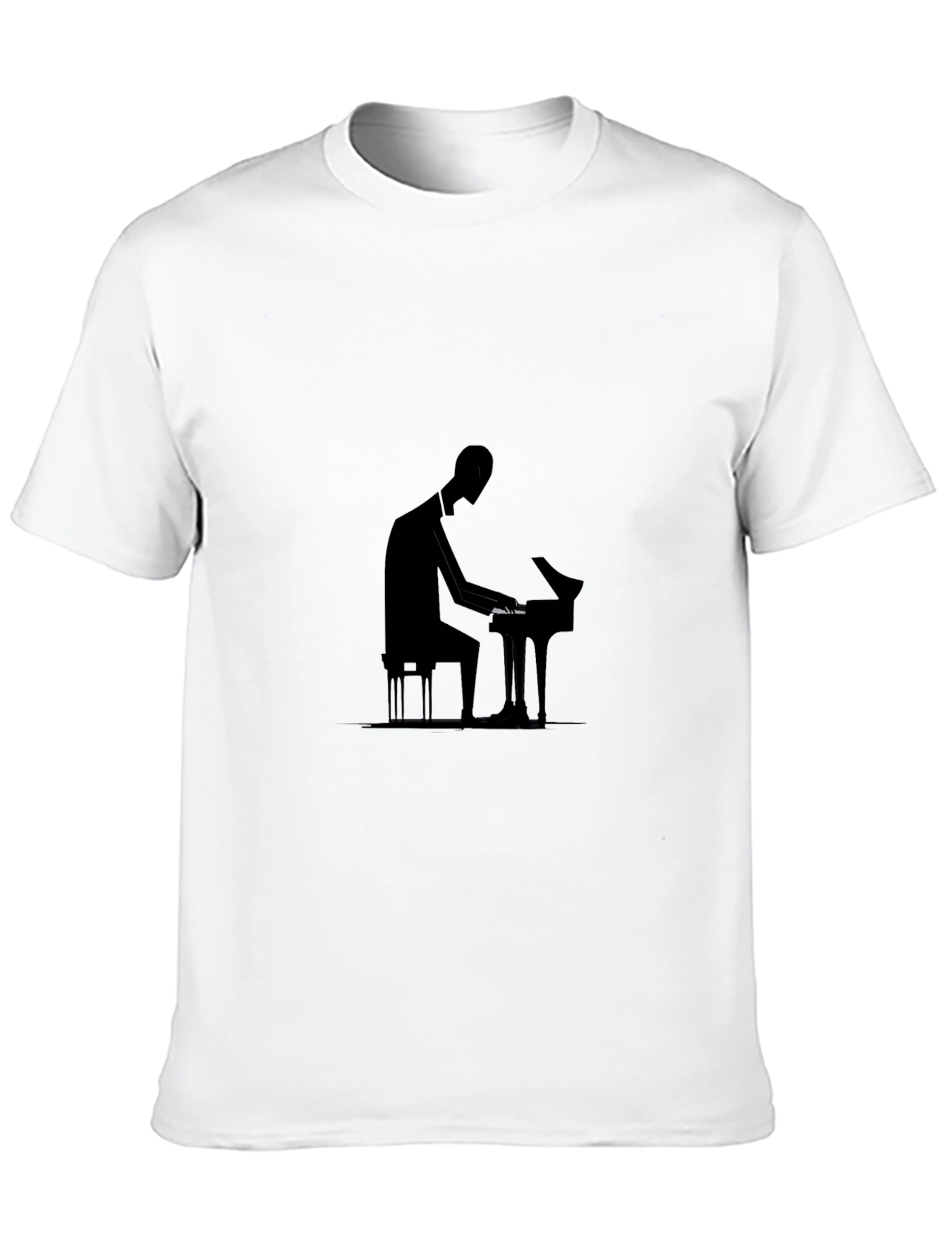 Black Stylish Black T-Shirt - Piano Player Silhouette Design view 10