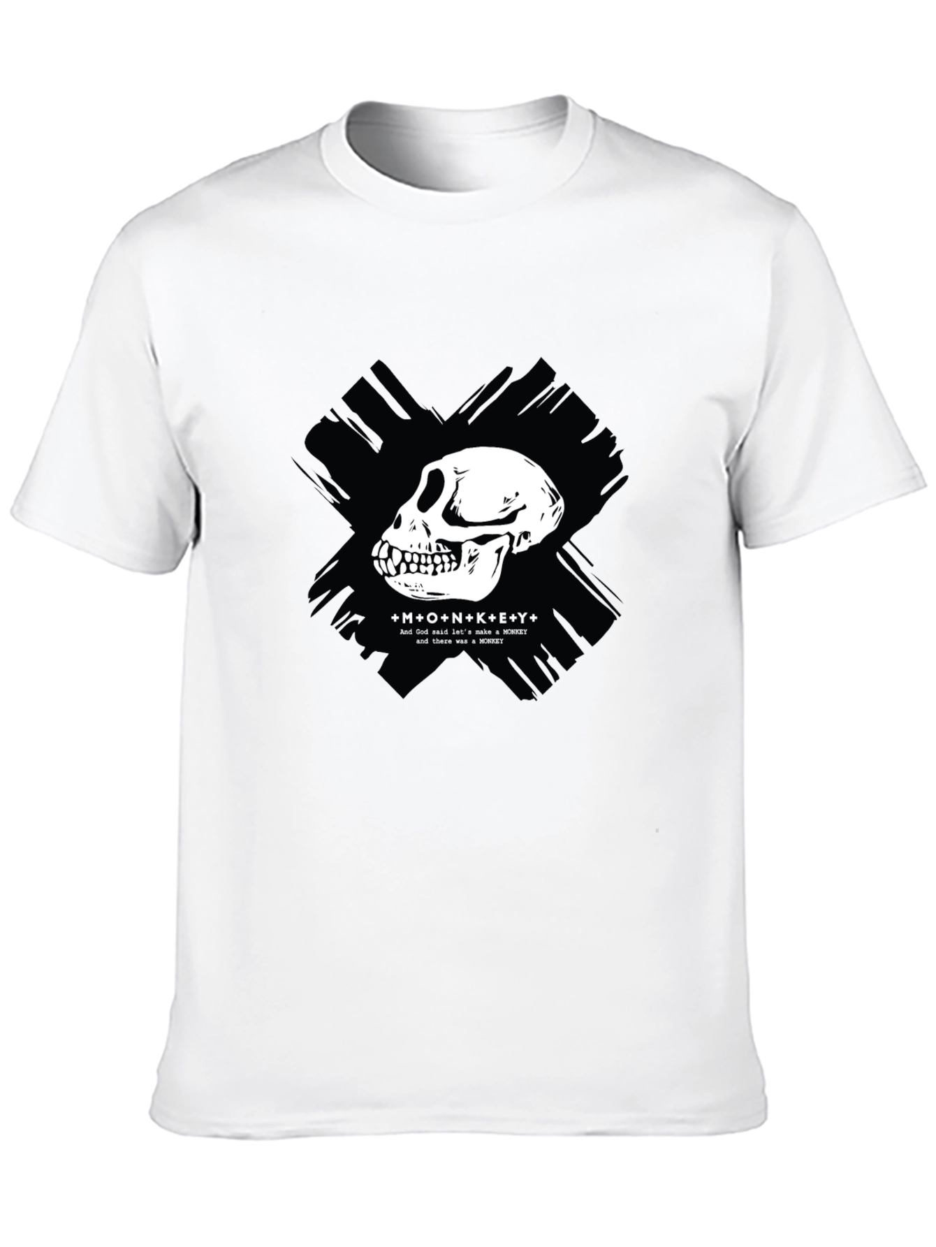 Black Monkey Skull Graphic T-Shirt - Crew Neck, Black view 10