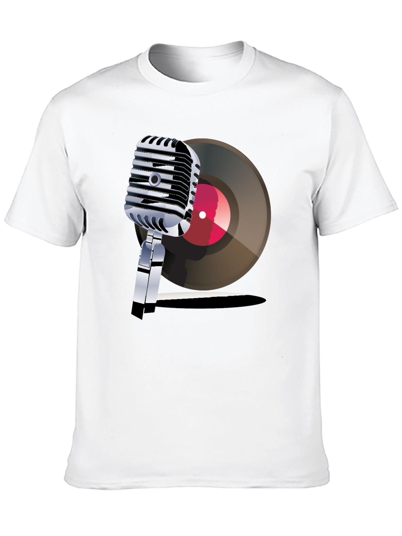 Black Retro Microphone & Record Graphic Tee view 10