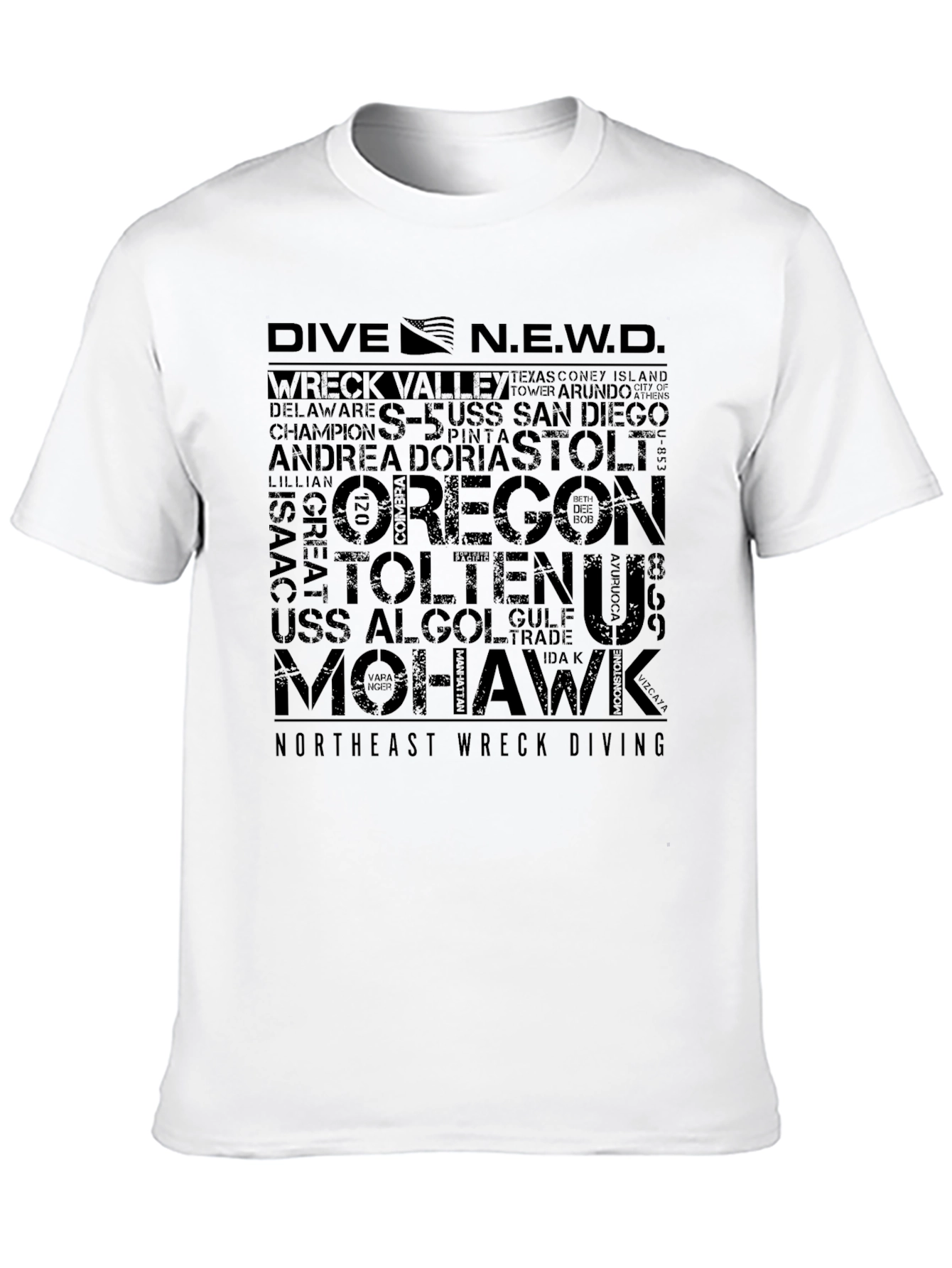 Black DIVE N.E.W.D. Dive Site Word Art T-Shirt view 10